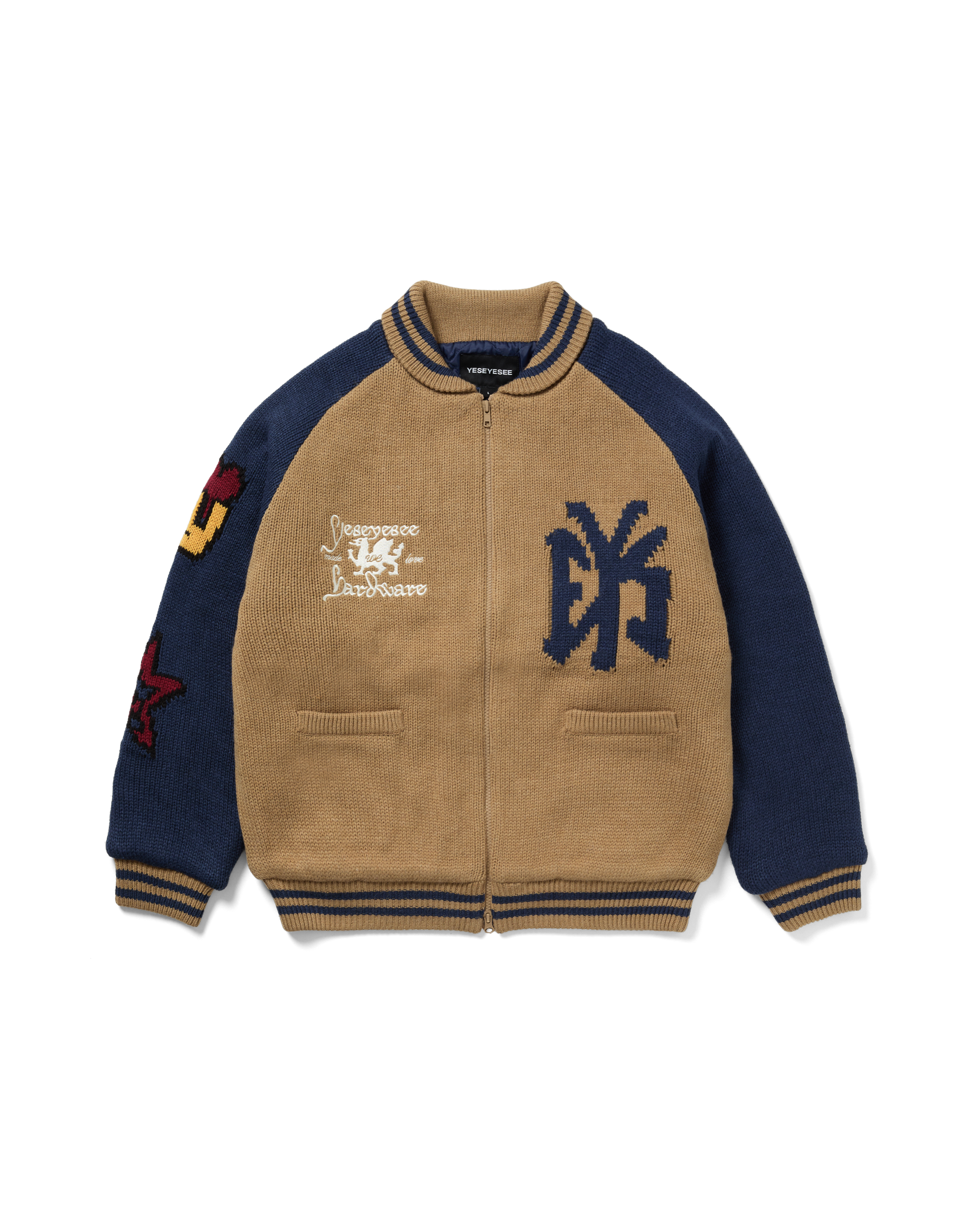 yeseyesee - Raglan Knit Varsity Jacket (Beige) product image 1 | TRAB K-Fashion Australia
