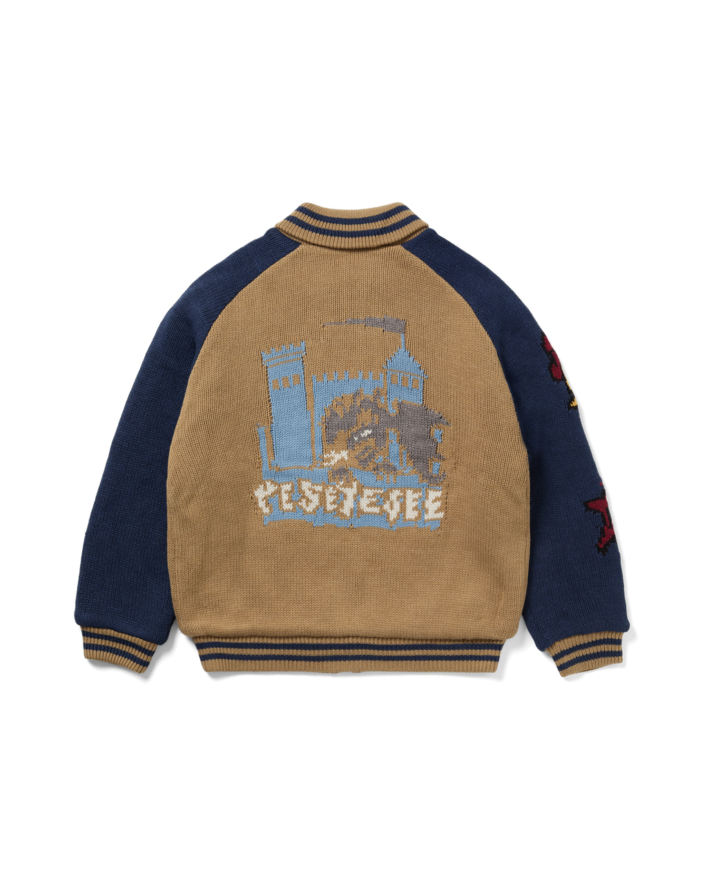 yeseyesee - Raglan Knit Varsity Jacket (Beige) product image 2 | TRAB K-Fashion Australia