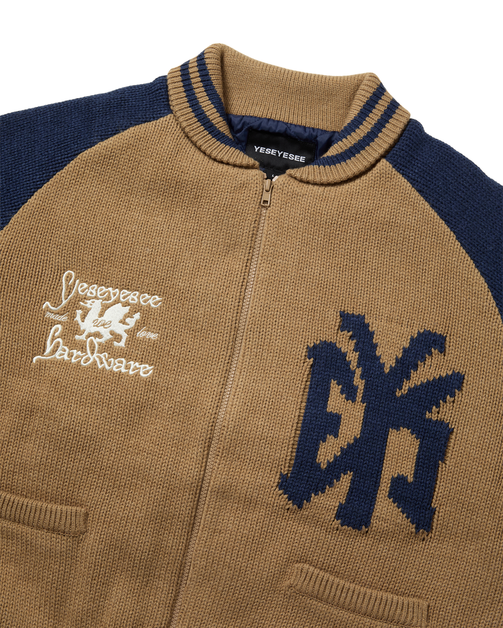 yeseyesee - Raglan Knit Varsity Jacket (Beige) product image 3 | TRAB K-Fashion Australia