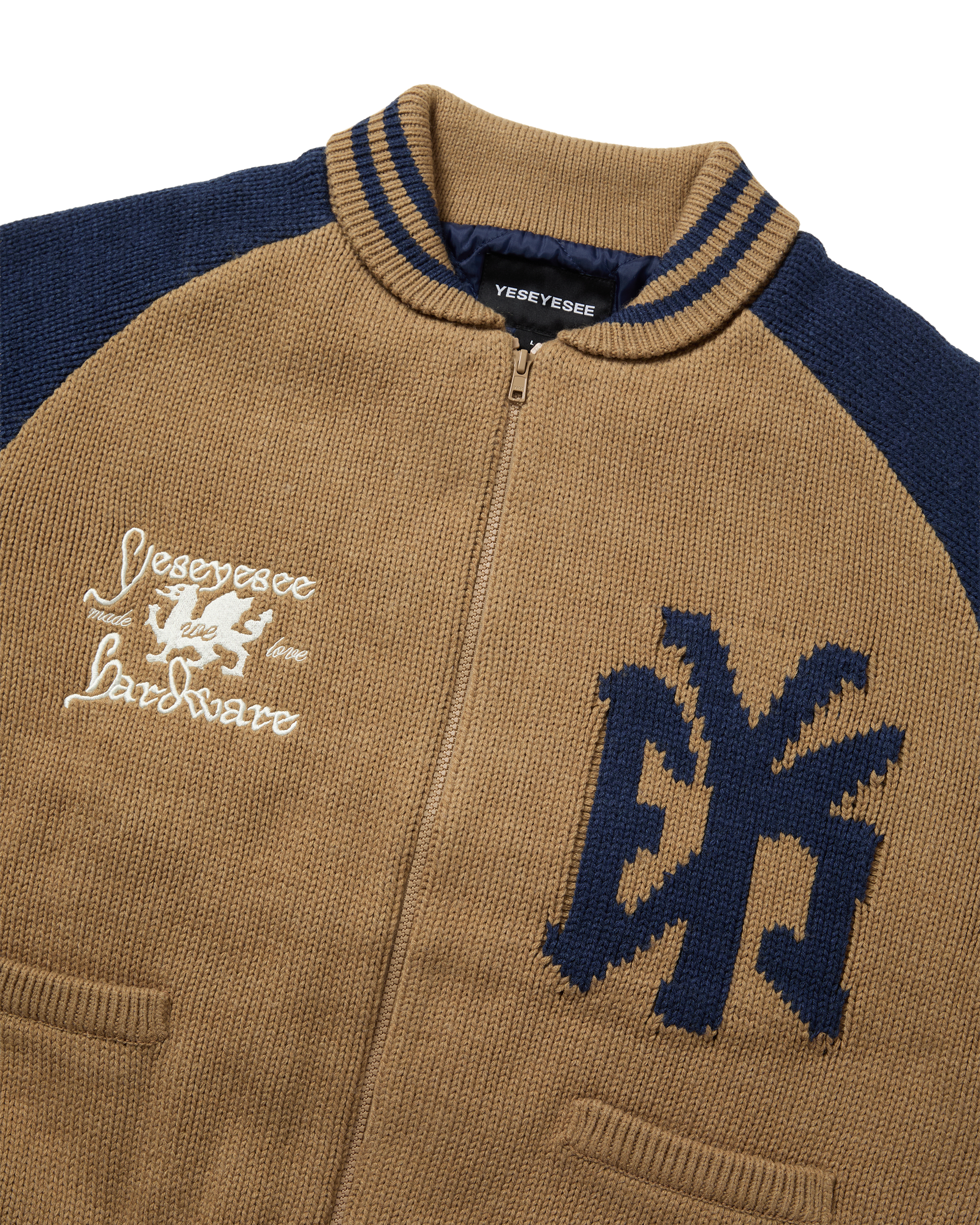 yeseyesee - Raglan Knit Varsity Jacket (Beige) product image 3 | TRAB K-Fashion Australia