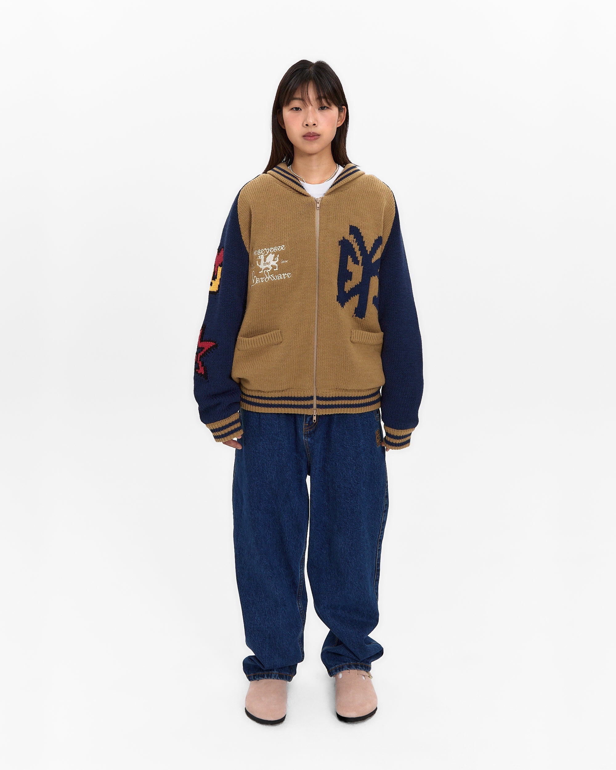 yeseyesee - Raglan Knit Varsity Jacket (Beige) product image 6 | TRAB K-Fashion Australia