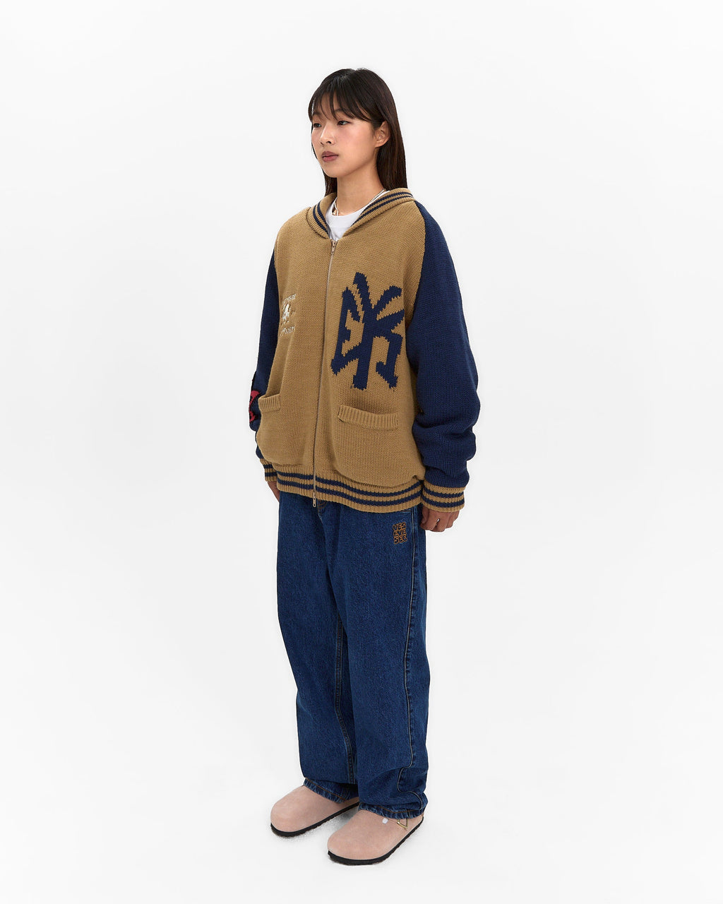 yeseyesee - Raglan Knit Varsity Jacket (Beige) product image 7 | TRAB K-Fashion Australia