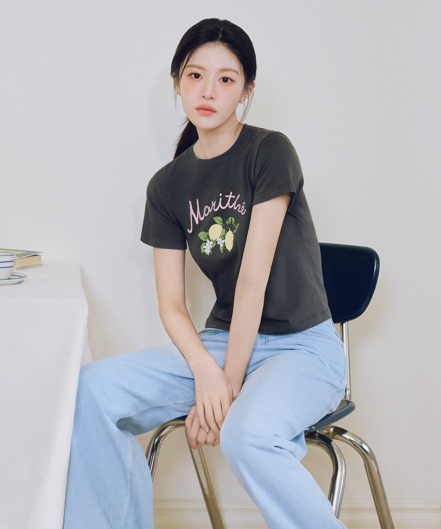 Marithe & Francois Girbaud - [Pre-order – Ships 23 Jun] Lemon Graphic Slim Crop Tee (Charcoal) product image 3 | TRAB K-Fashion Australia