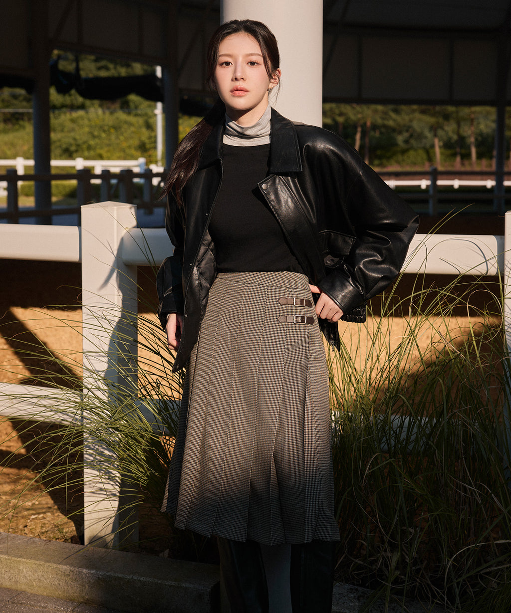 Marithe & Francois Girbaud - Side Buckle Pleated Midi Skirt (Brown) product image 3 | TRAB K-Fashion Australia