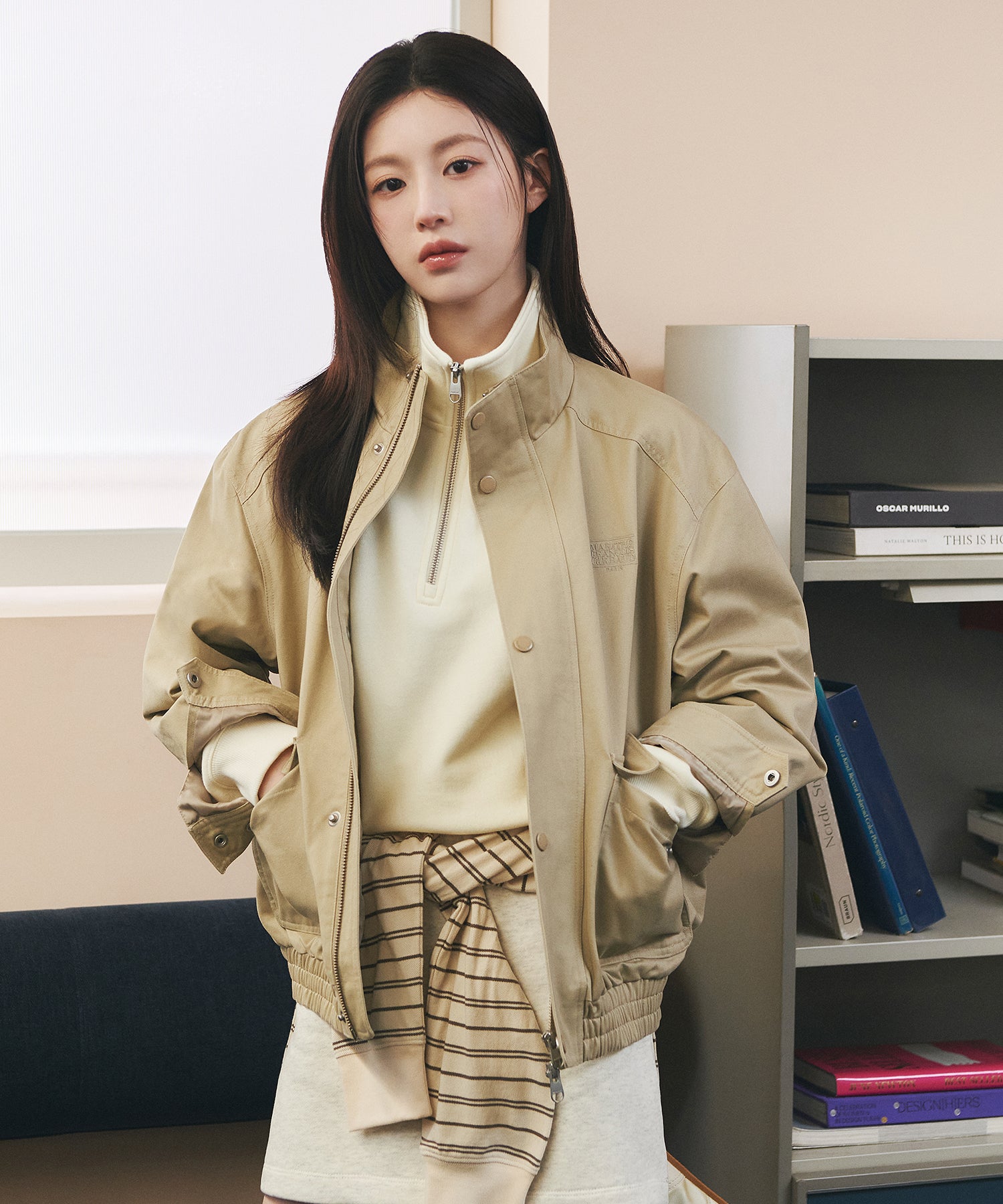 Marithe & Francois Girbaud - Basic Harrington Jacket (Beige) product image 3 | TRAB K-Fashion Australia