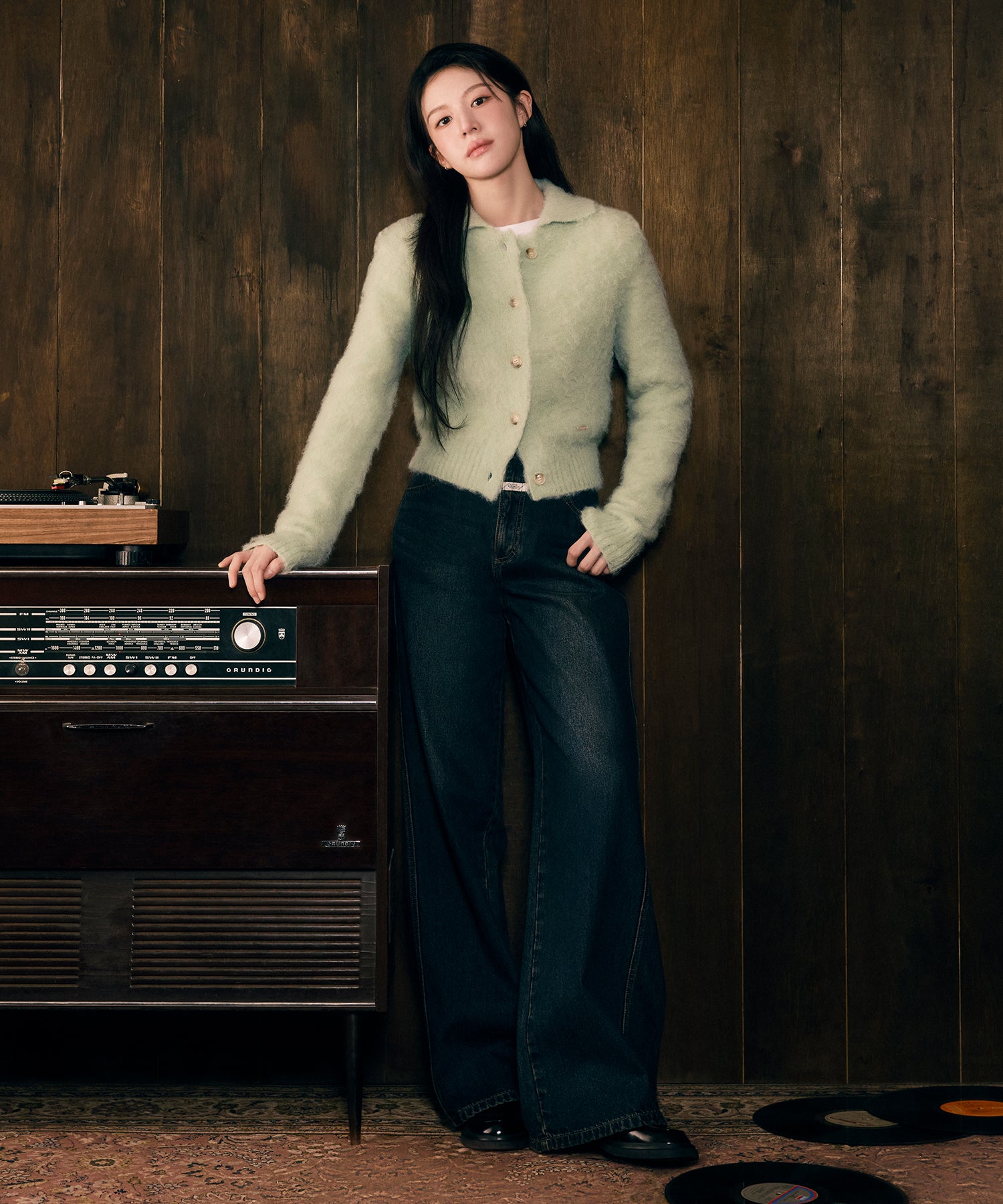 Marithe & Francois Girbaud - Hairy Collar Cardigan (Mint) product image 3 | TRAB K-Fashion Australia