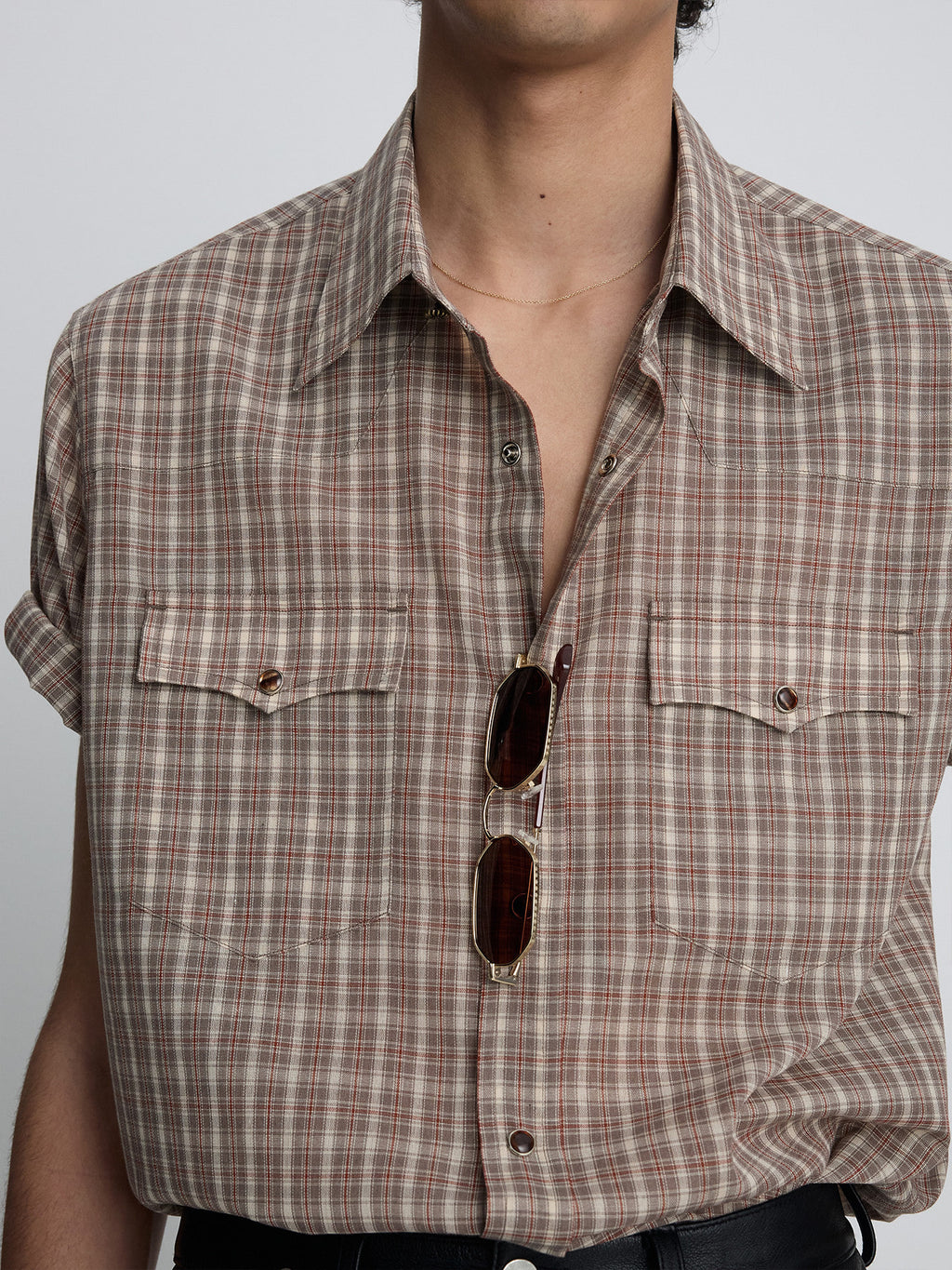 Tonywack - Checked Cotton Blend Western Shirt (Taupe/Amber) product image 8 | TRAB K-Fashion Australia