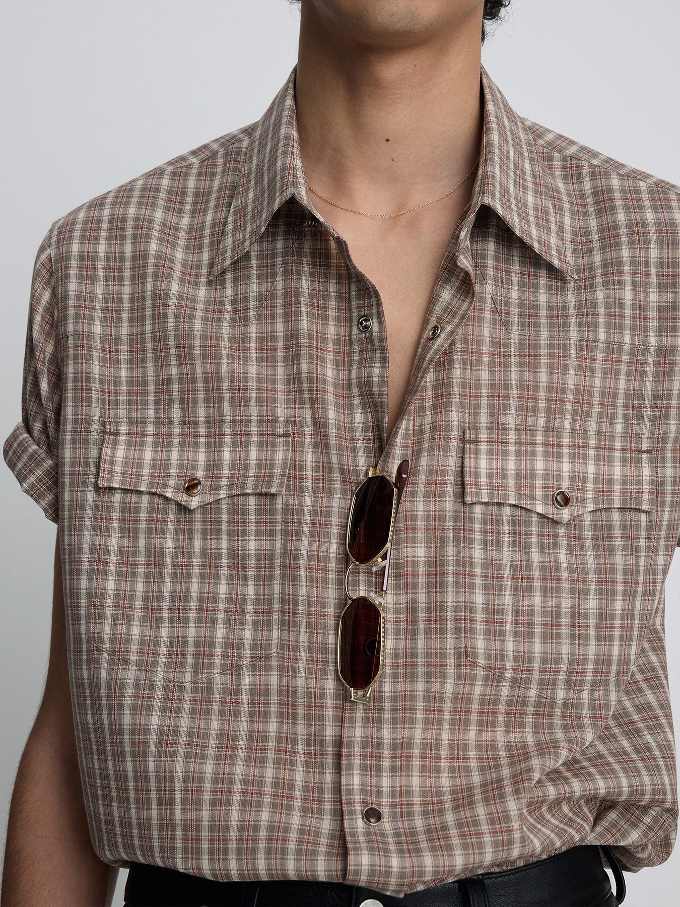 Tonywack - Checked Cotton Blend Western Shirt (Taupe/Amber) product image 8 | TRAB K-Fashion Australia