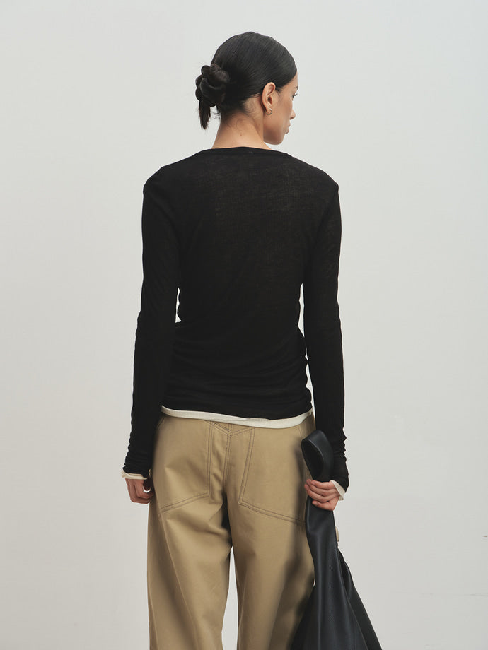 Tonywack - Sheer Wool Ribbed Knit Top (Black) product image 7 | TRAB K-Fashion Australia