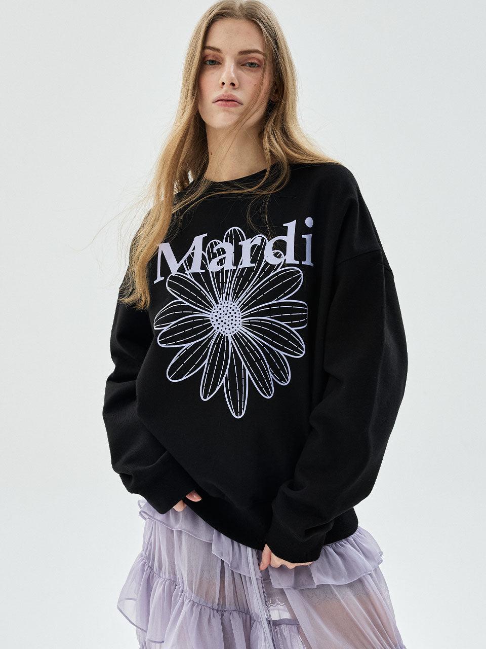 Mardi Mercredi - [Pre-Order – Ships June 26] Sweatshirt Flowermardi (Black Lightpurple) product image 1 | TRAB K-Fashion Australia