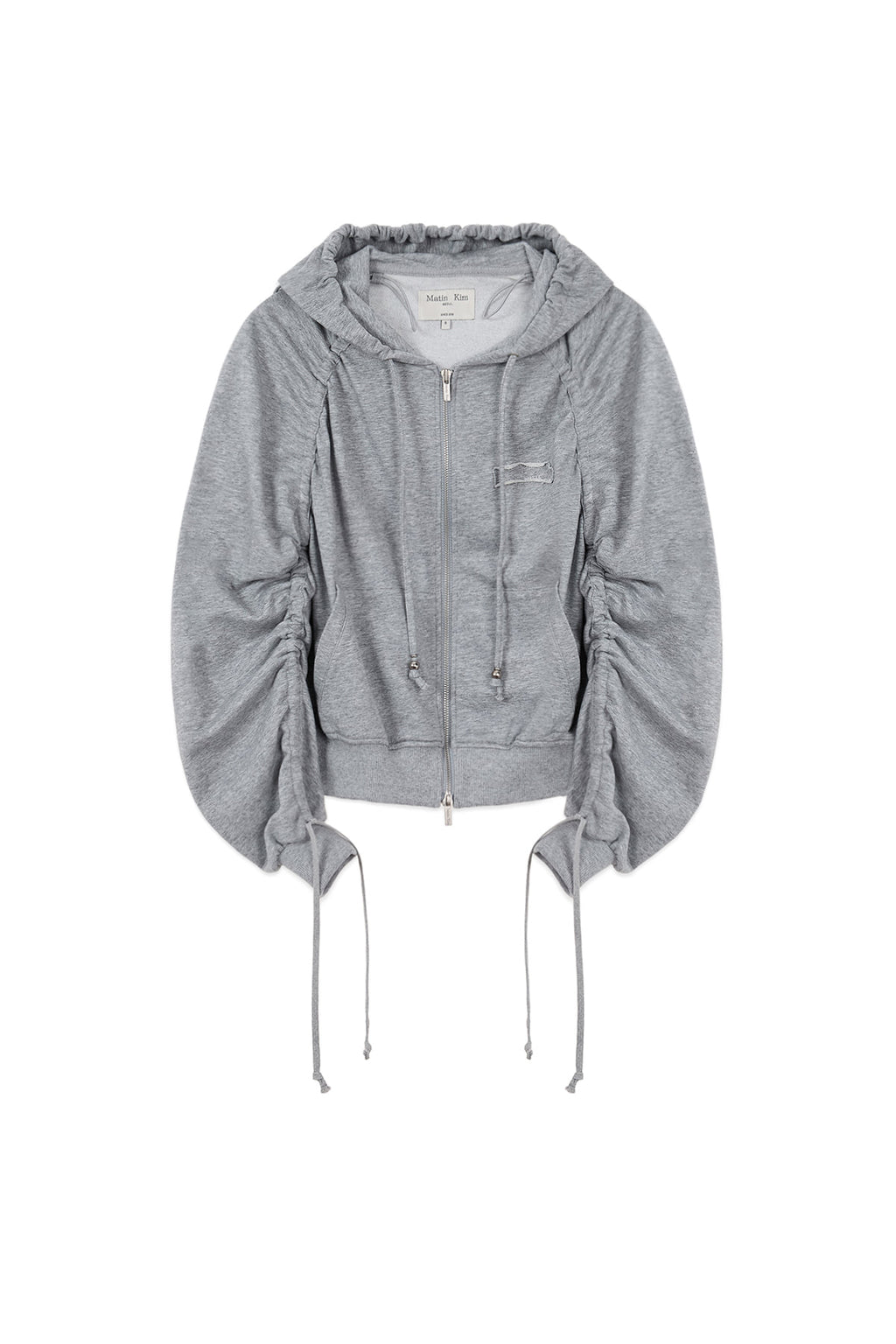 Matin Kim - Sleeve String Detail Hoody Zip Up (Grey) product image 2 | TRAB K-Fashion Australia