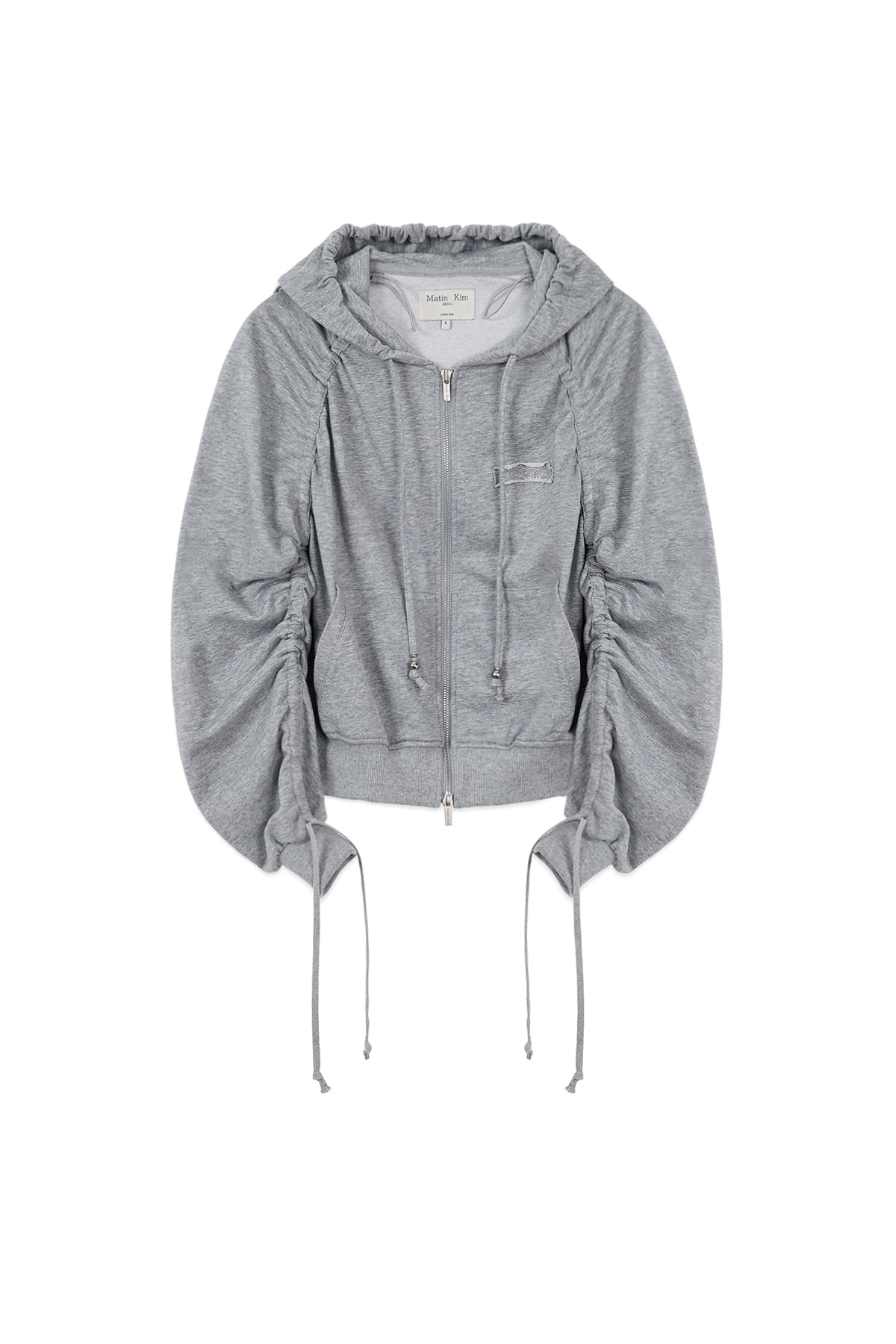 Matin Kim - Sleeve String Detail Hoody Zip Up (Grey) product image 2 | TRAB K-Fashion Australia