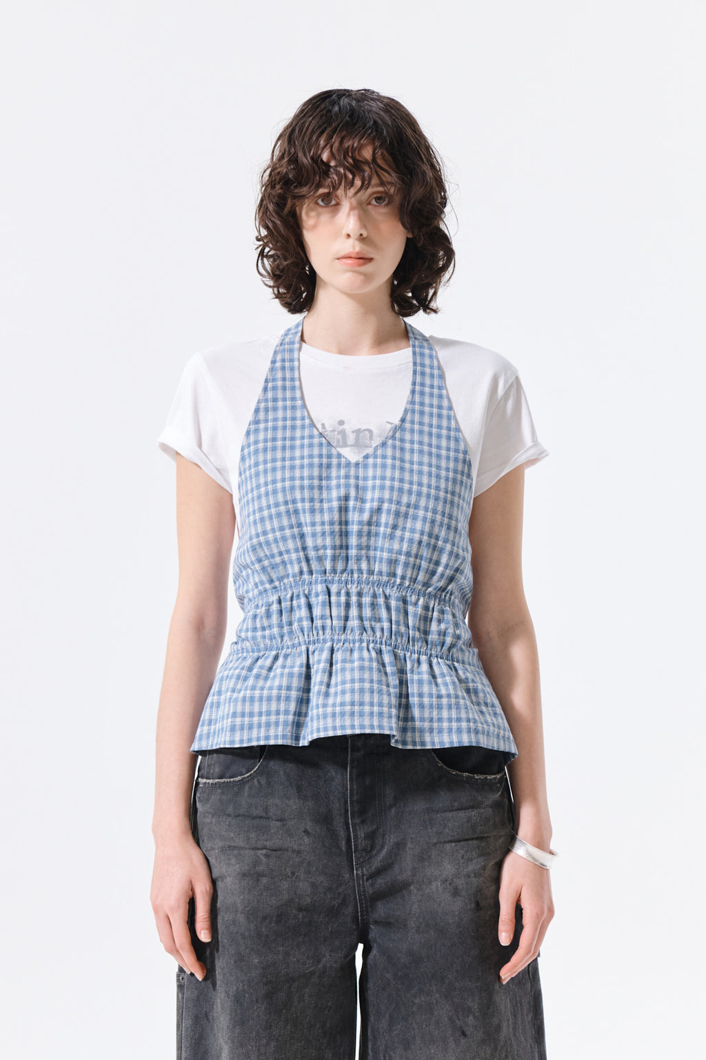 Matin Kim - Halter Neck Shirring Blouse (Blue) product image 6 | TRAB K-Fashion Australia