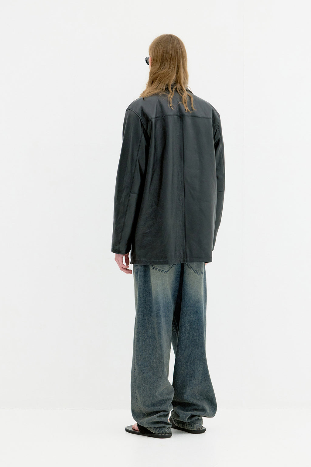 Coor - Chevron Stitched Cow Leather Car Coat (Black) product image 4 | TRAB K-Fashion Australia