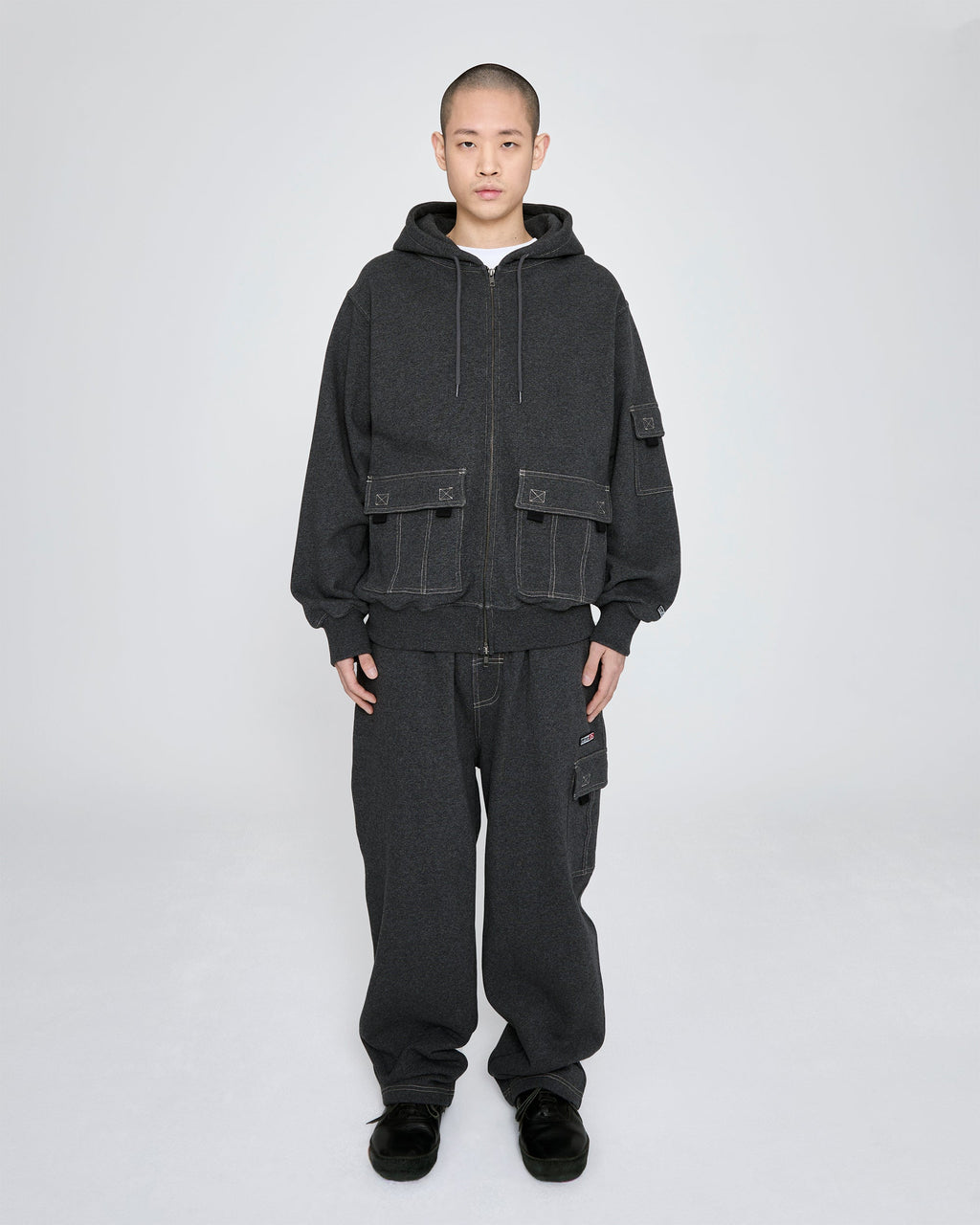 yeseyesee - Y.E.S Stitch Pocket Zip Up Hoodie (Charcoal) product image 7 | TRAB K-Fashion Australia