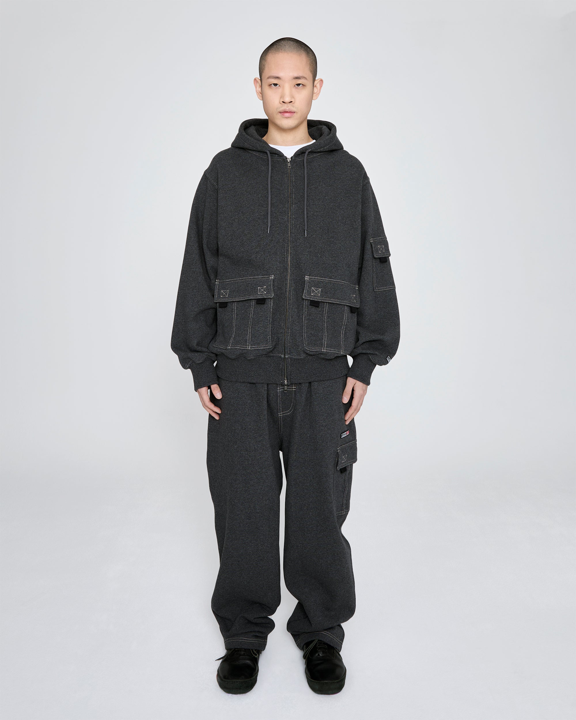 yeseyesee - Y.E.S Stitch Pocket Zip Up Hoodie (Charcoal) product image 7 | TRAB K-Fashion Australia