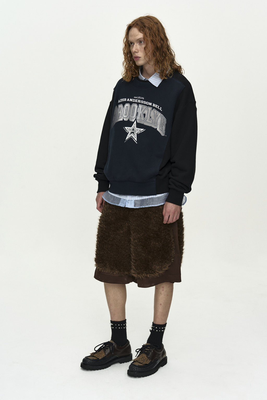 Andersson Bell - Unisex Arch Logo Layered Sweatshirt (Black/Navy) product image 3 | TRAB K-Fashion Australia