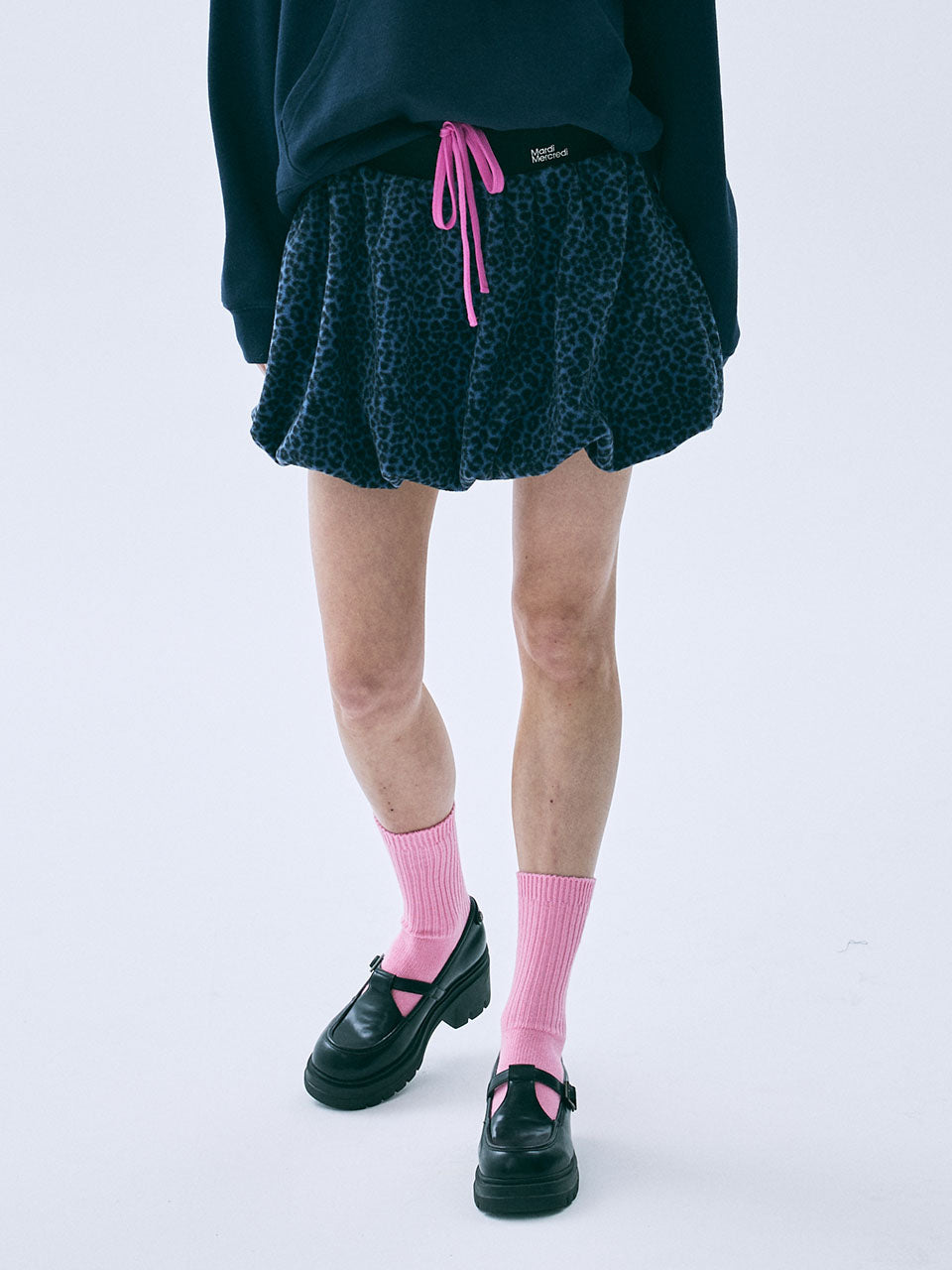 Mardi Mercredi - Fleece Balloon Mini Skirt Leopard (Blue) product image 1 | TRAB K-Fashion Australia
