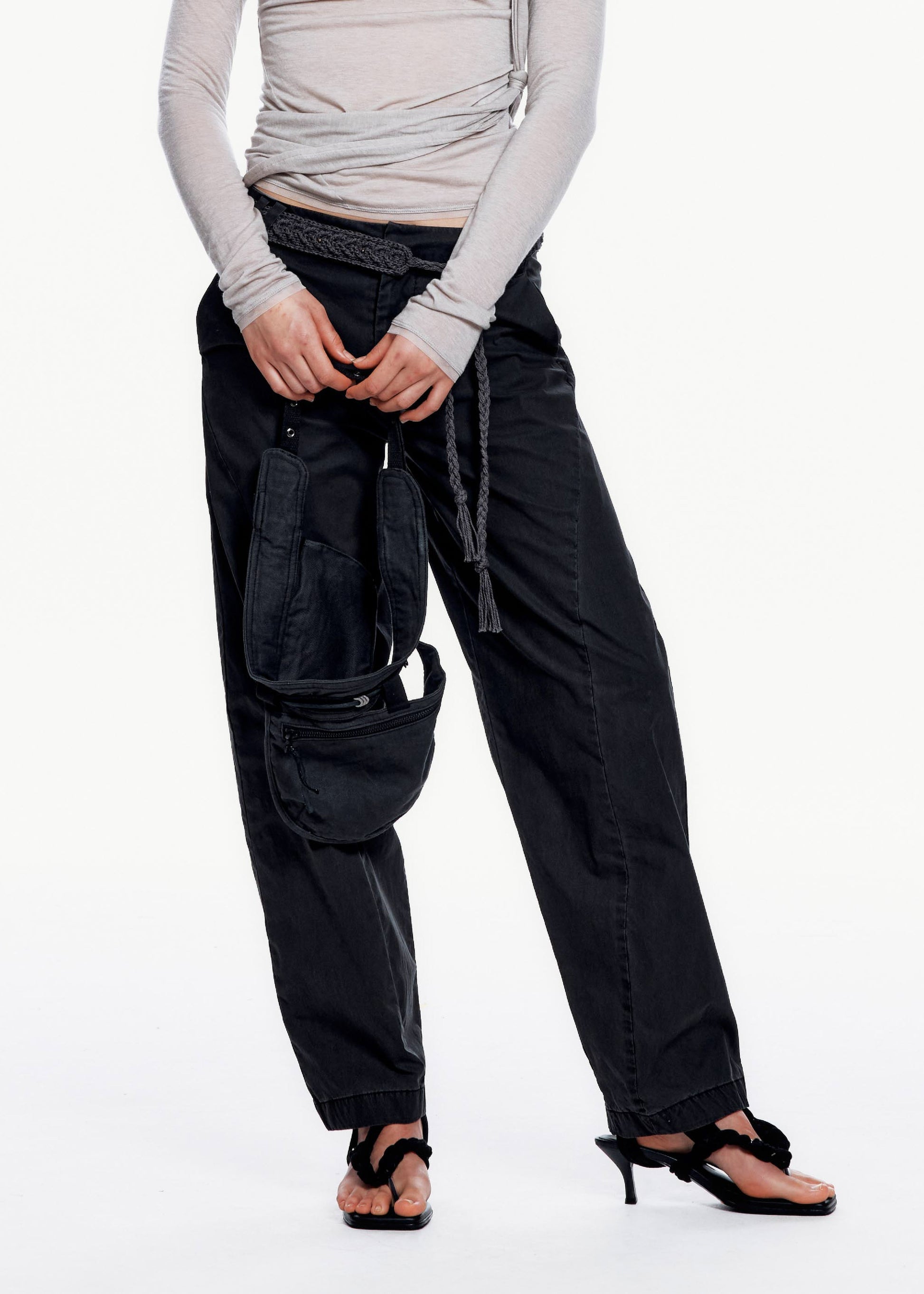 Hyein Seo - Bent Trouser w/ Knitted Belt (Charcoal) product image 1 | TRAB K-Fashion Australia