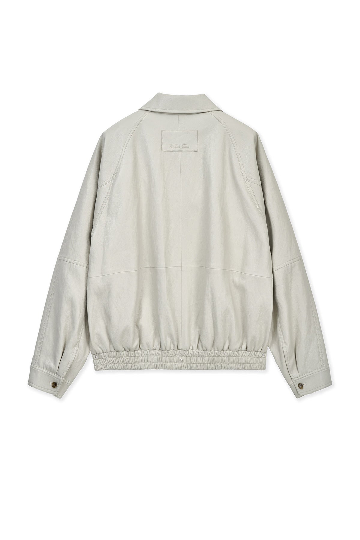 Matin Kim - Small Logo Faux Leather Zip Up Jumper (Light Grey) product image 2 | TRAB K-Fashion Australia