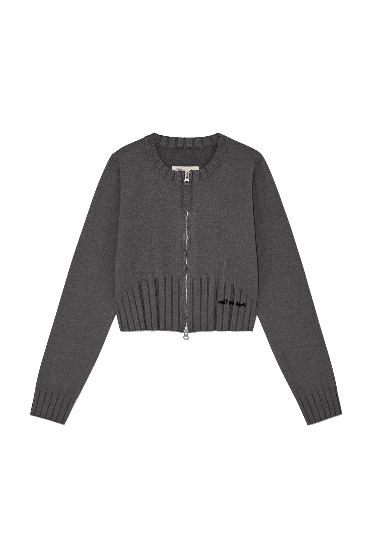 Matin Kim - Round Neck Zip Up Crop Cardigan (Charcoal) product image 1 | TRAB K-Fashion Australia