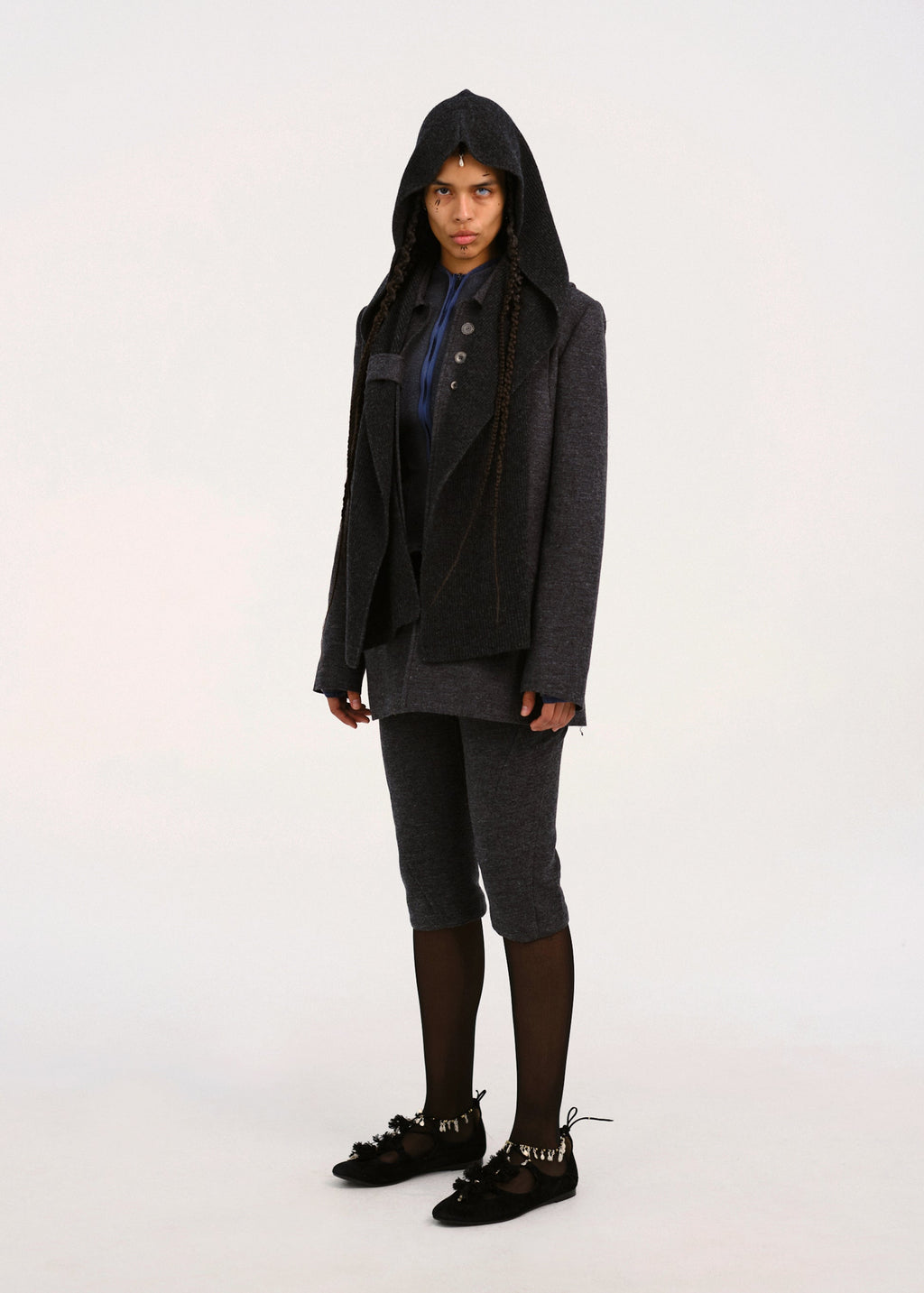 Hyein Seo - Silver Button Jacket w/ Hood Muffler (Dark Grey) product image 4 | TRAB K-Fashion Australia