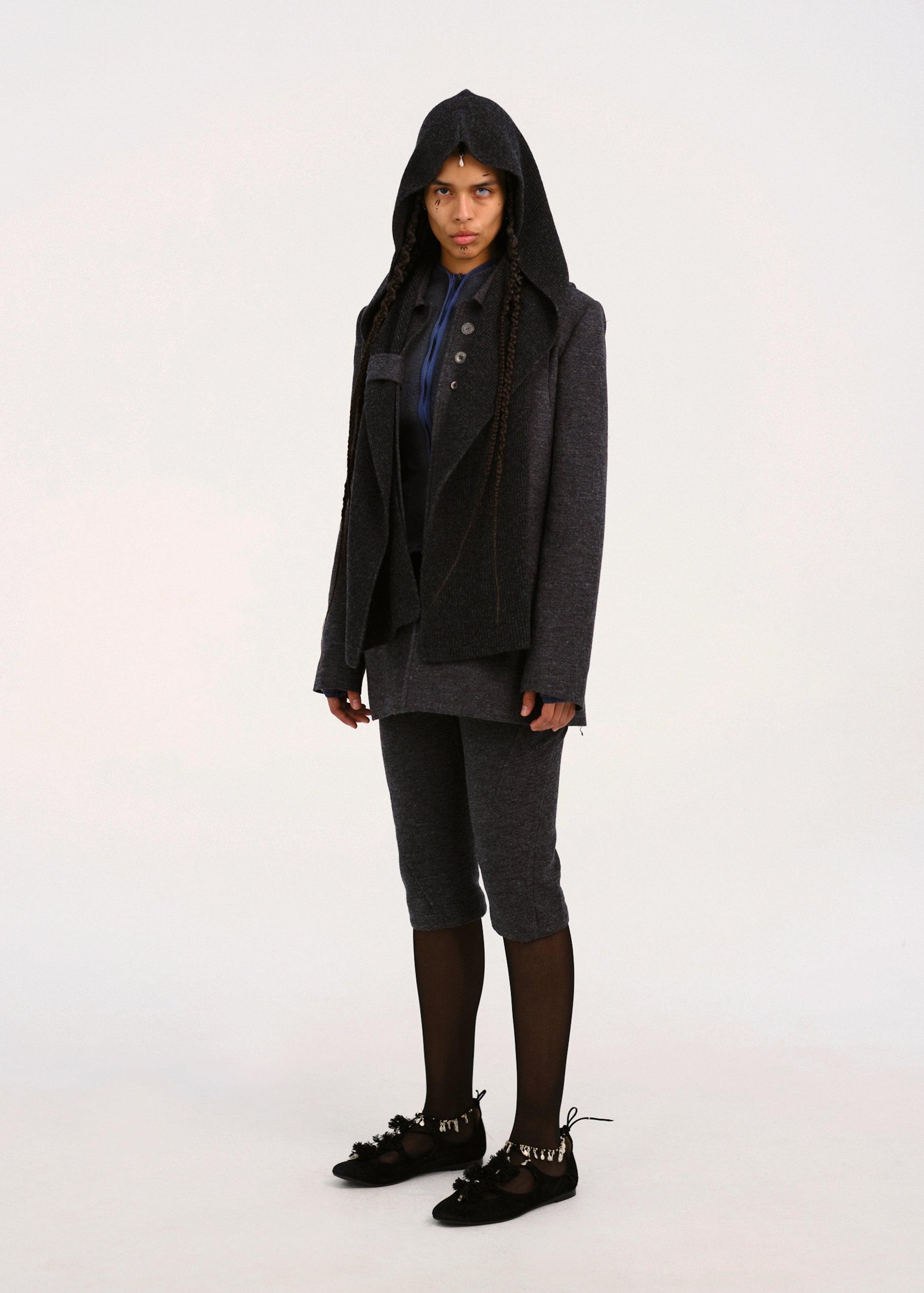 Hyein Seo - Silver Button Jacket w/ Hood Muffler (Dark Grey) product image 4 | TRAB K-Fashion Australia