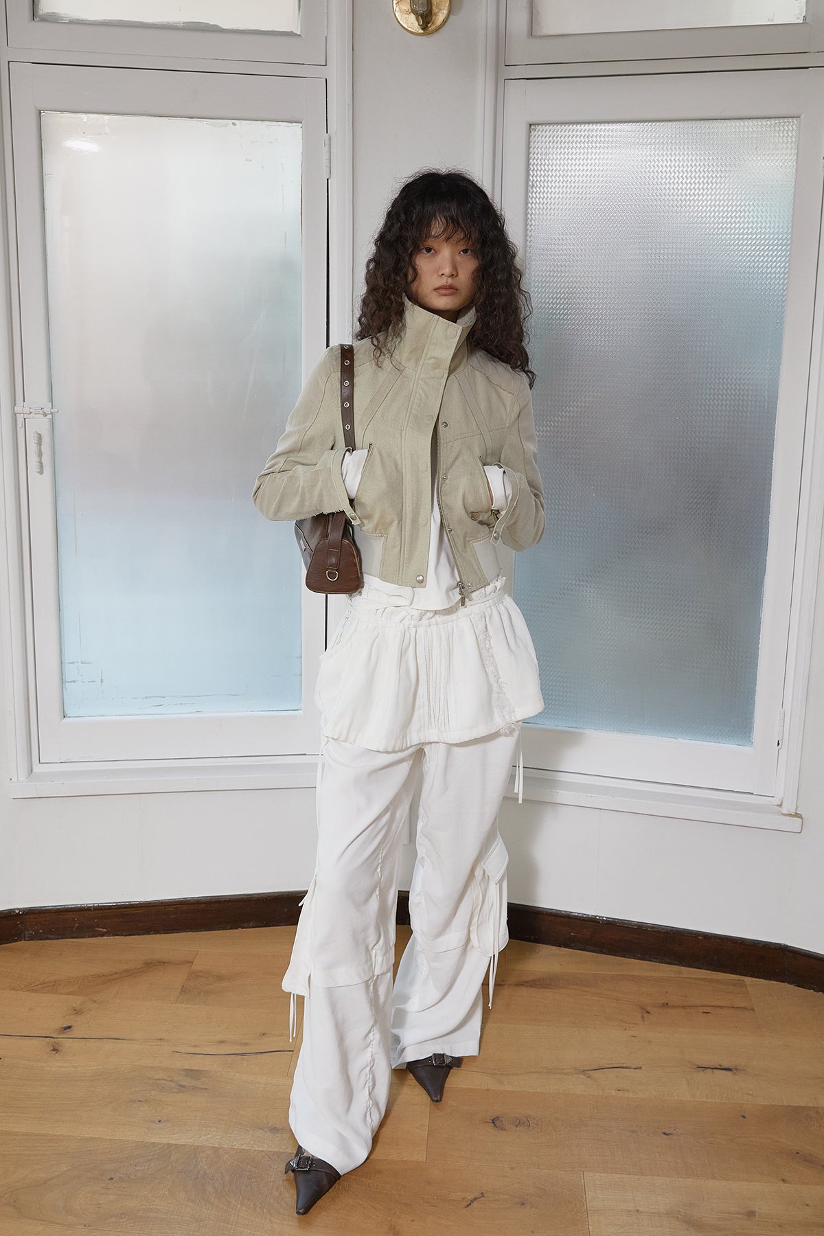 Matin Kim - Color Mixed Slim Bomber Jumper (Beige) product image 12 | TRAB K-Fashion Australia