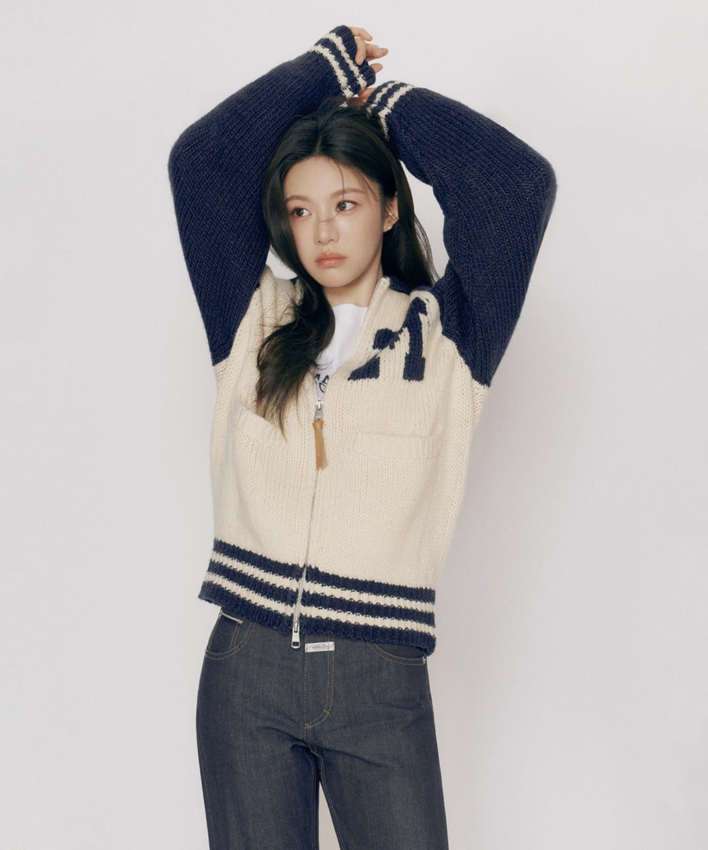 Marithe & Francois Girbaud - Color Block Raglan Cardigan (Navy) product image 1 | TRAB K-Fashion Australia