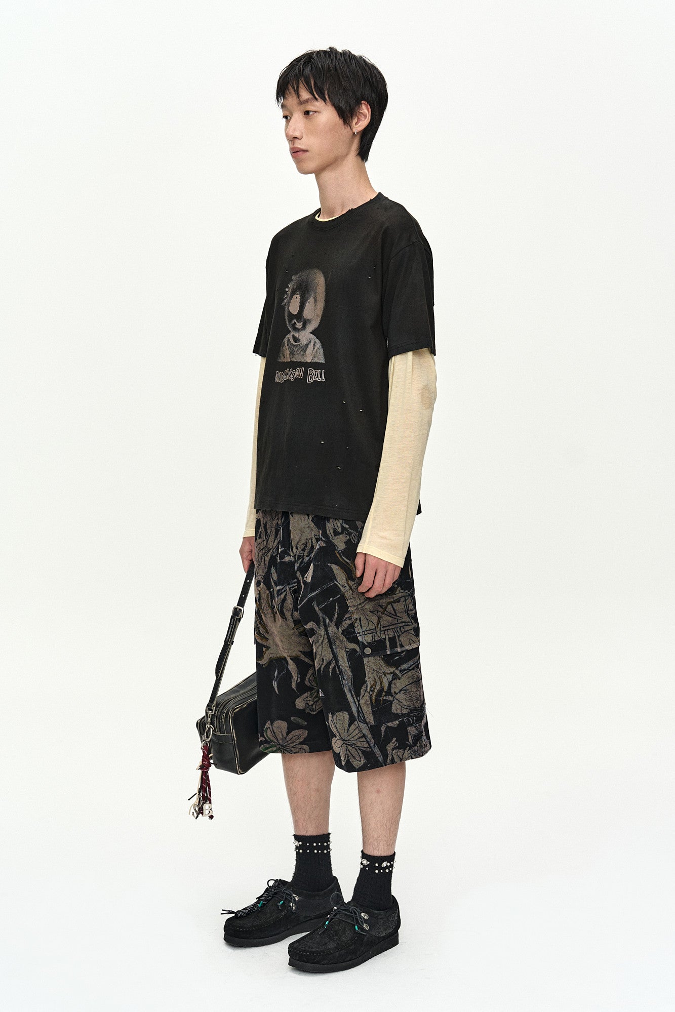 Andersson Bell - Flower Overlay Cargo Shorts (Black/Beige) product image 2 | TRAB K-Fashion Australia