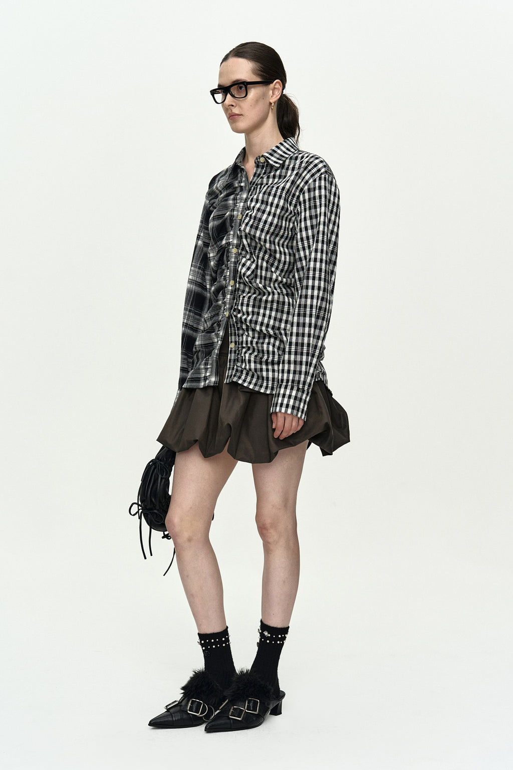 Andersson Bell - Shirred Check Shirt (Black) product image 3 | TRAB K-Fashion Australia
