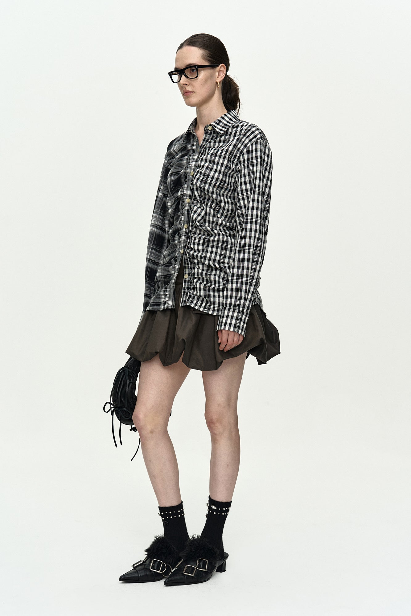 Andersson Bell - Shirred Check Shirt (Black) product image 3 | TRAB K-Fashion Australia