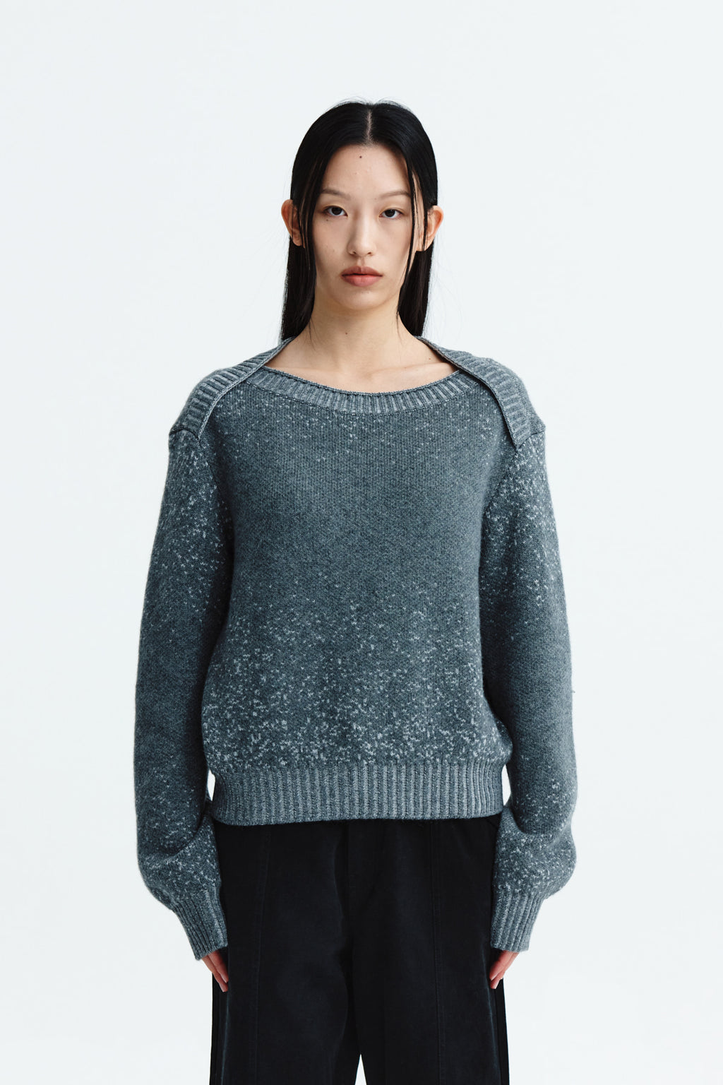 Matin Kim - Boat Neck Two Tone Knit Pullover (Grey) product image 10 | TRAB K-Fashion Australia