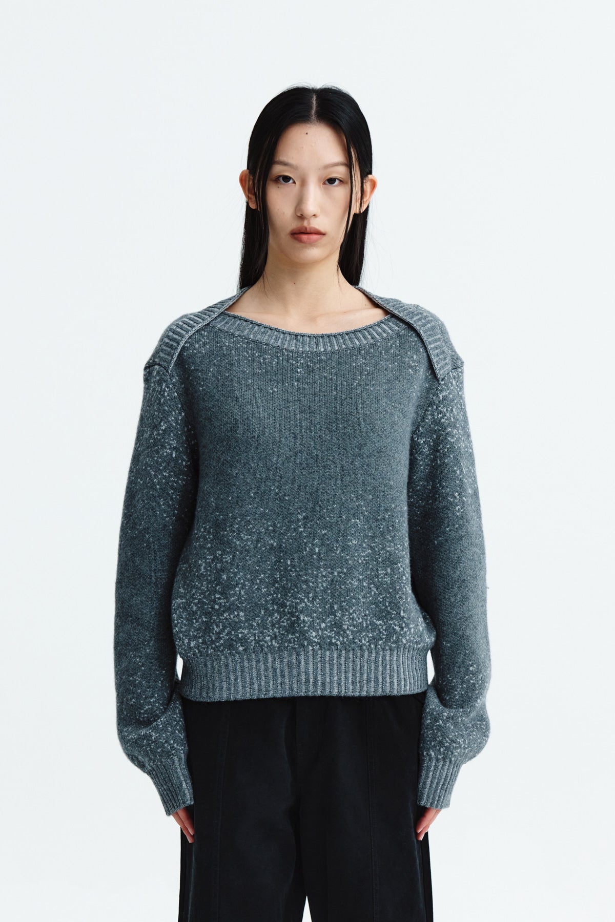 Matin Kim - Boat Neck Two Tone Knit Pullover (Grey) product image 10 | TRAB K-Fashion Australia