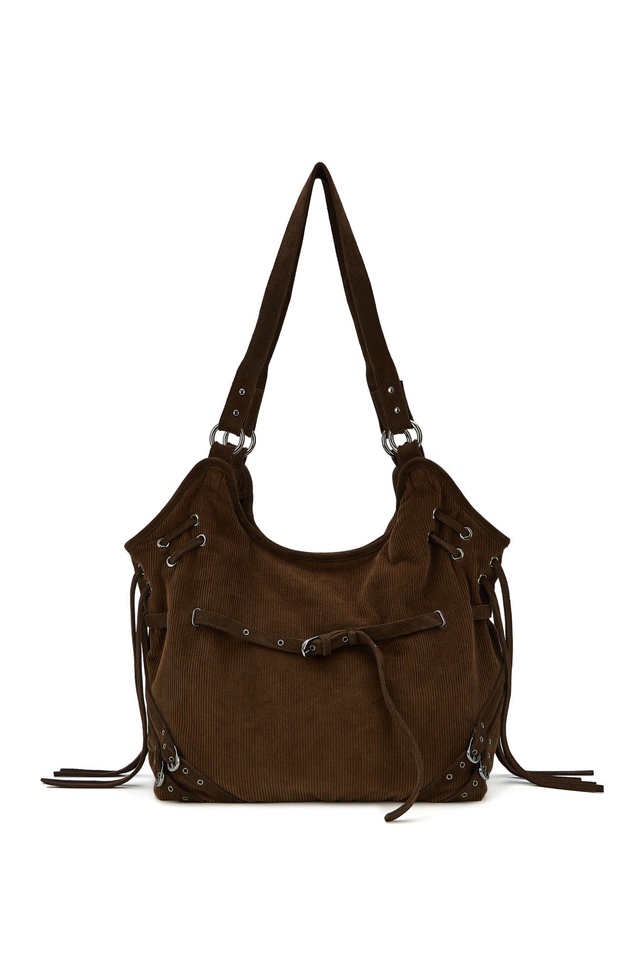 Deinet - Belt Detail Corduroy Big Shoulder Bag (Brown) product image 5 | TRAB K-Fashion Australia