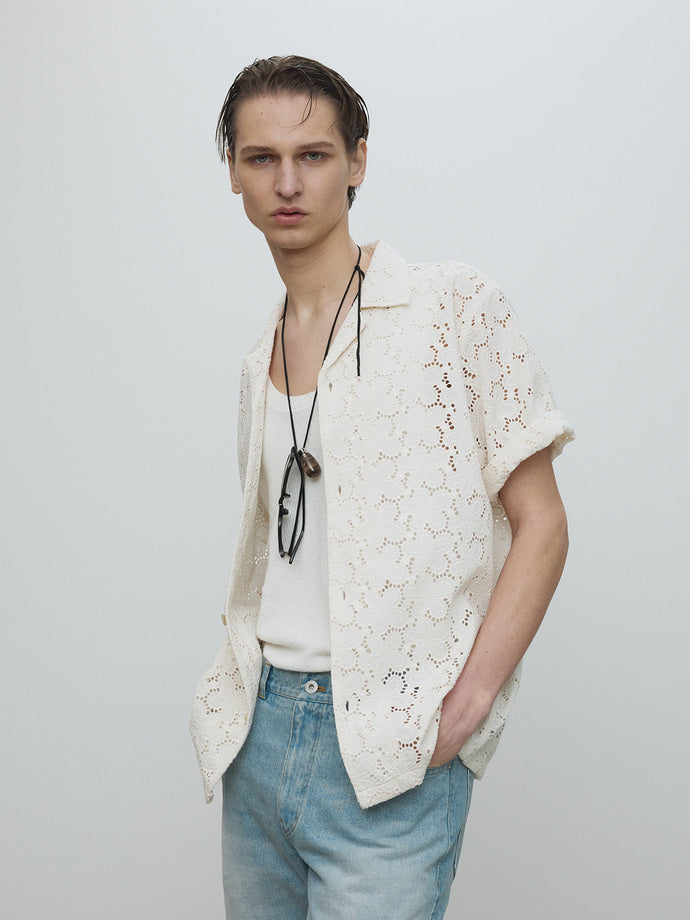 Tonywack - Crocheted Cotton Lace Shirt (Ivory) product image 5 | TRAB K-Fashion Australia