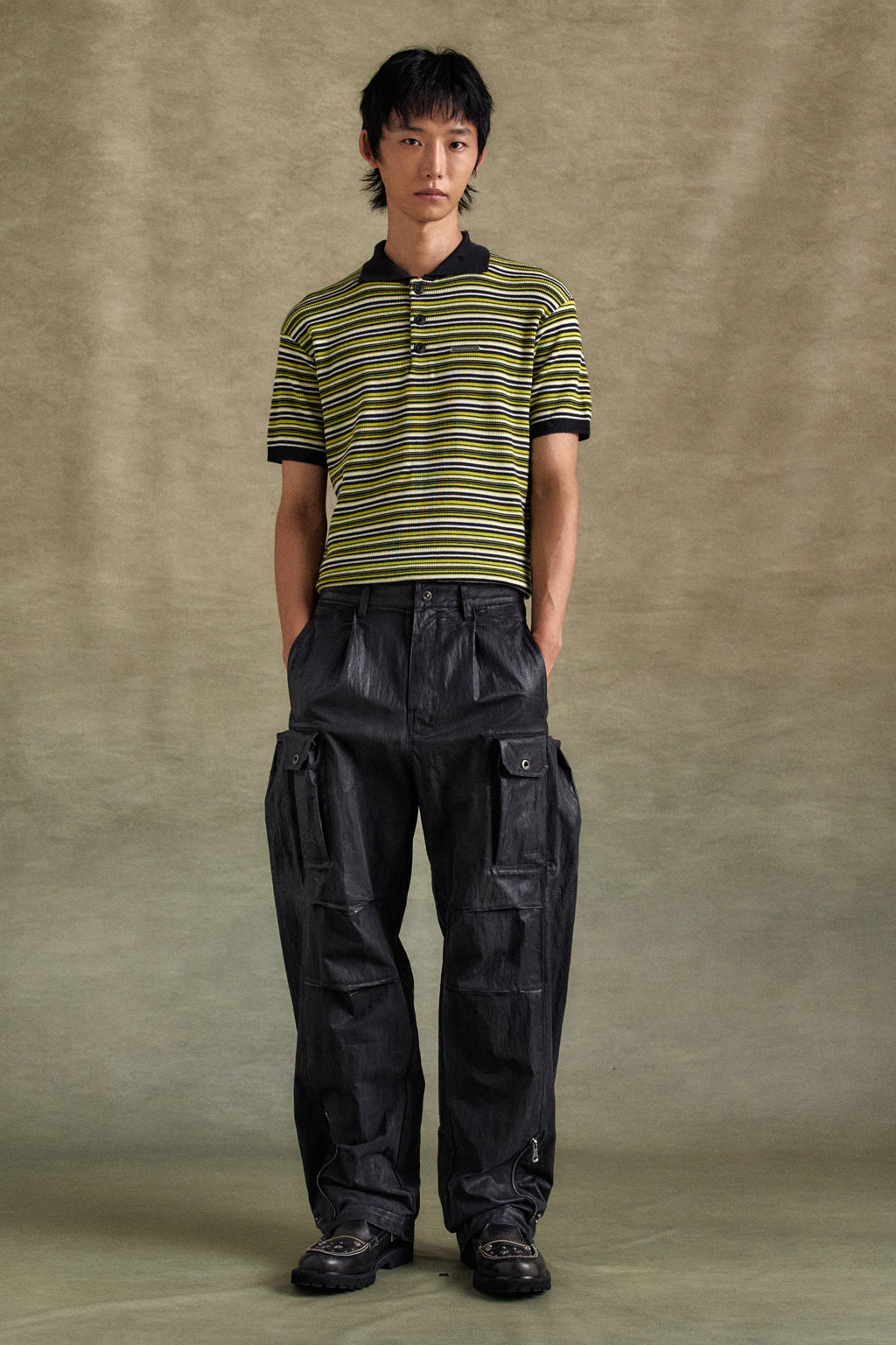 Andersson Bell - Stripe Polo Sweater (Charcoal/Lime) product image 8 | TRAB K-Fashion Australia