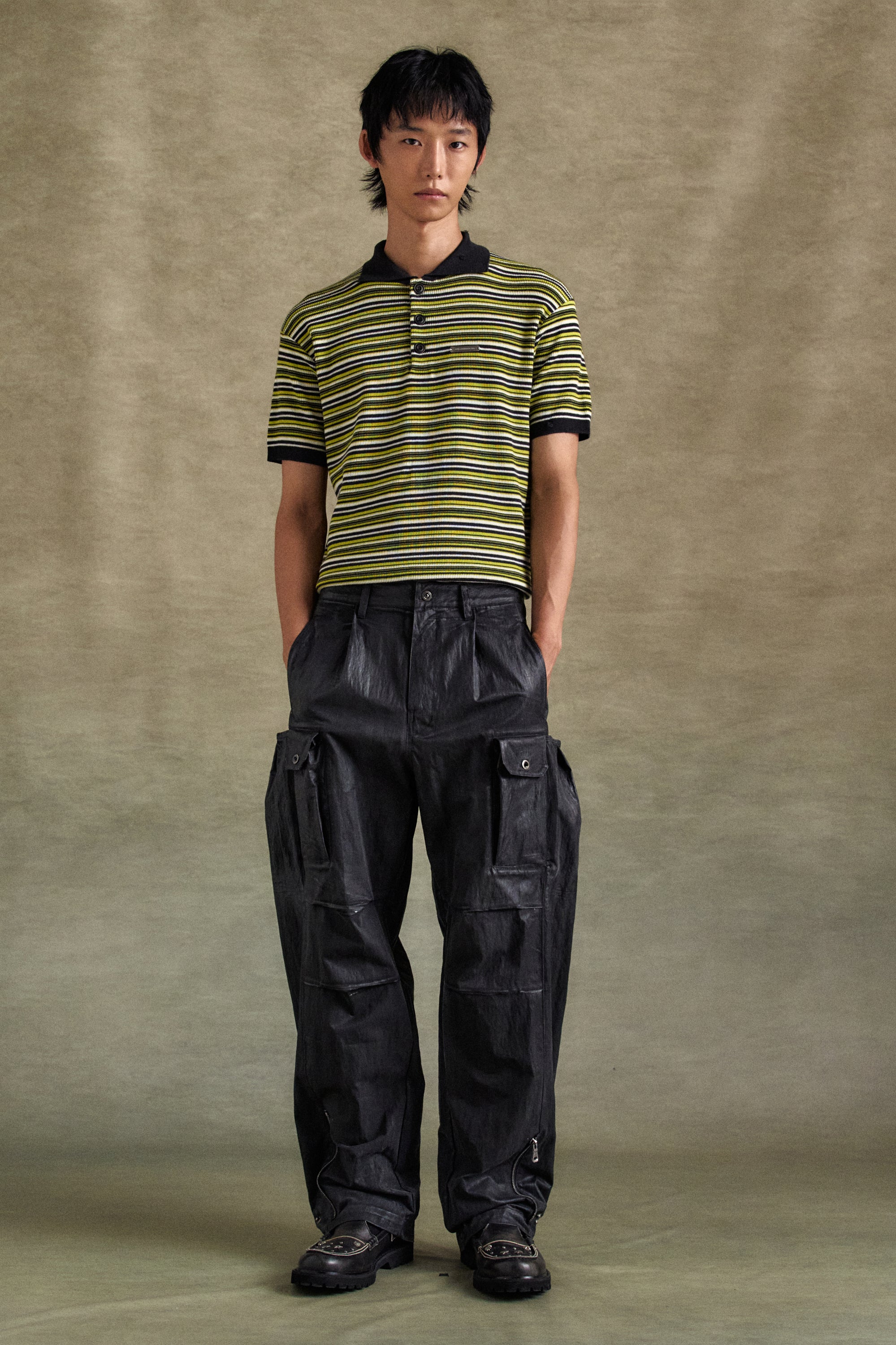 Andersson Bell - Stripe Polo Sweater (Charcoal/Lime) product image 8 | TRAB K-Fashion Australia
