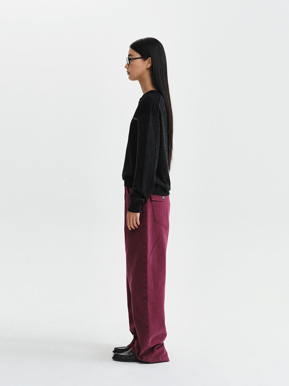 Matin Kim - Matin Waist Logo Wide Denim Pants (Purple) product image 7 | TRAB K-Fashion Australia