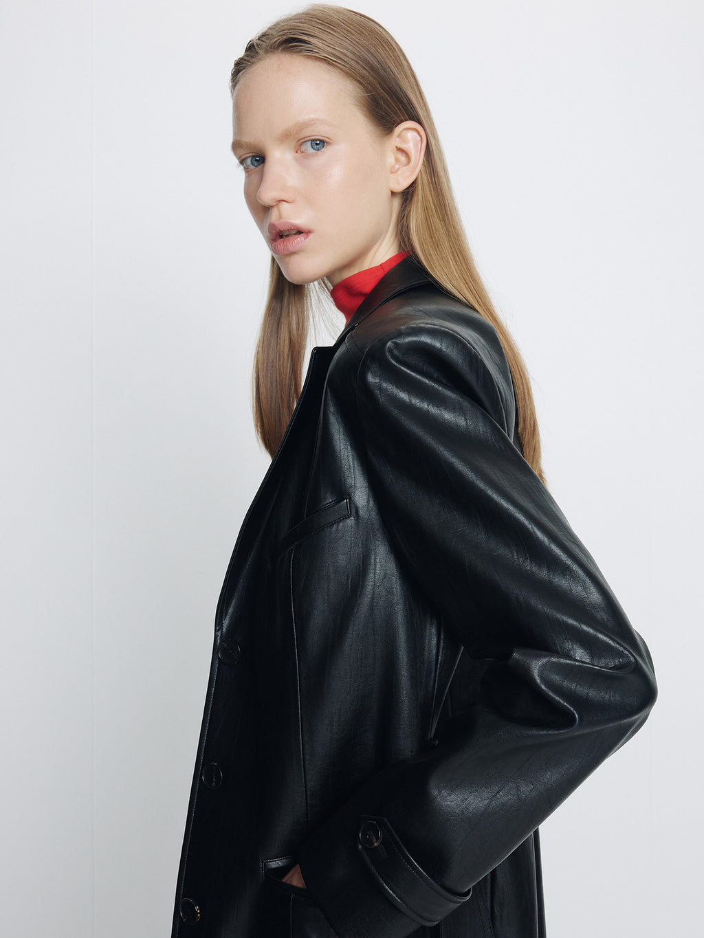 Tonywack - Faux Leather Single-Breasted Long Coat (Black) product image 10 | TRAB K-Fashion Australia