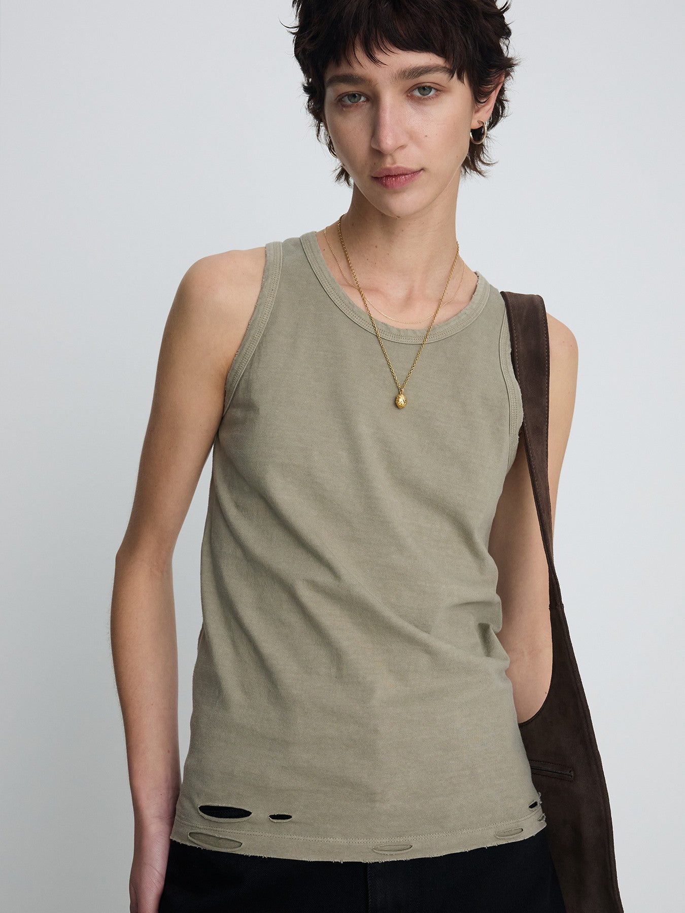Tonywack - Hand-Distressed Regural Tank Top (Pale Olive) product image 6 | TRAB K-Fashion Australia