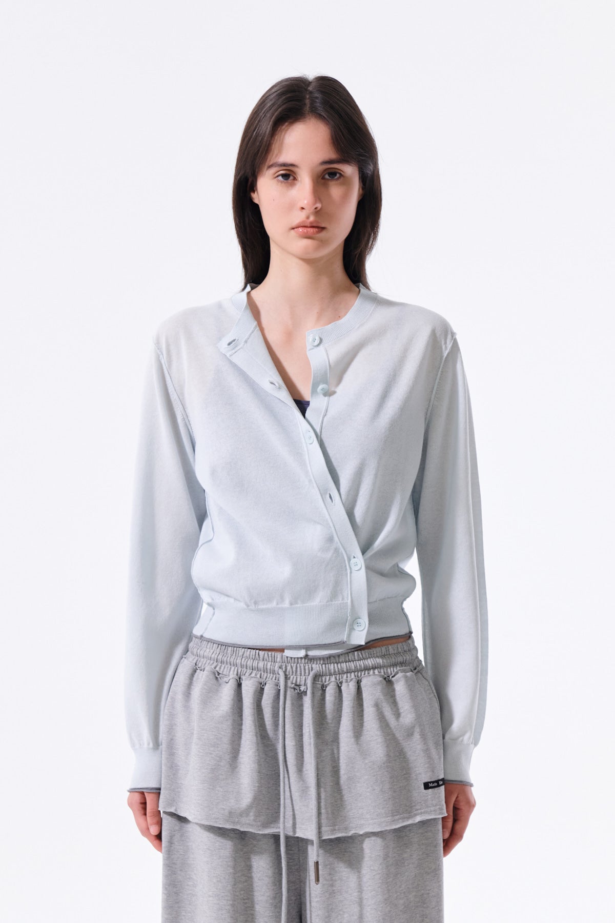 Matin Kim - Back Logo Sheer Cardigan (Light Blue) product image 11 | TRAB K-Fashion Australia