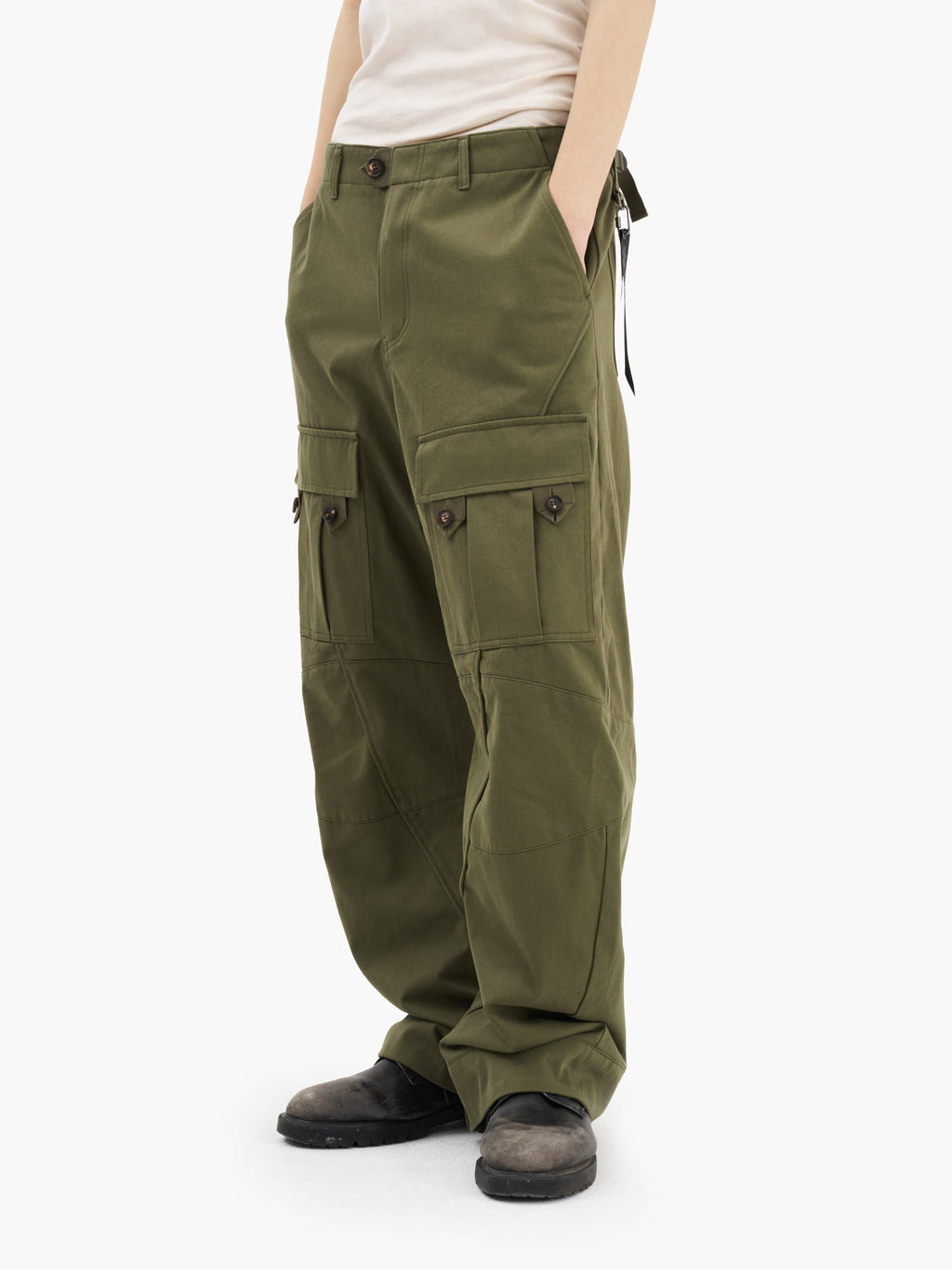 Jiyong Kim - Curved Multi-Pocket Trousers (Green) product image 1 | TRAB K-Fashion Australia