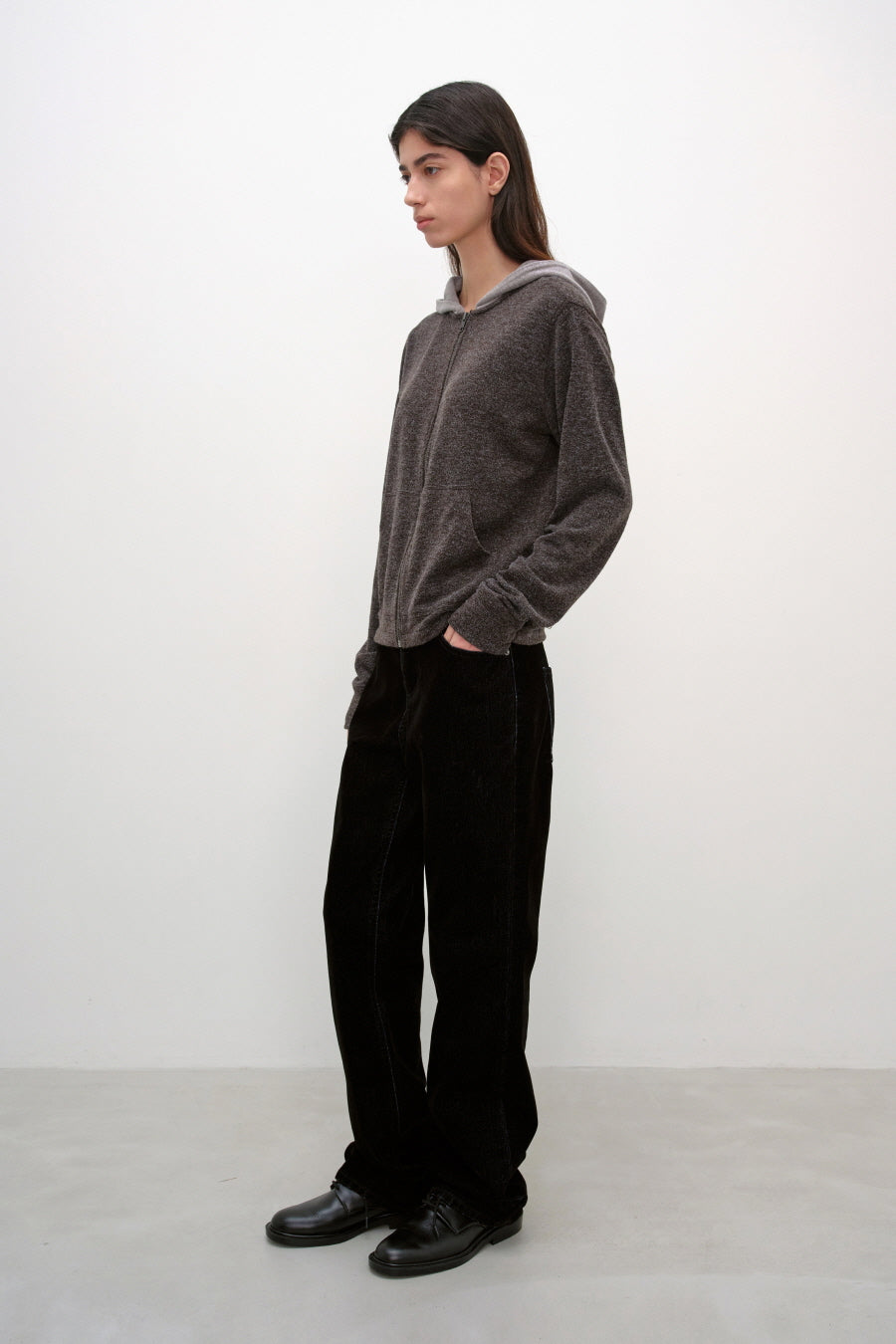 Insilence - Knit-Like Hood Zip Up (Melange Brown) product image 4 | TRAB K-Fashion Australia