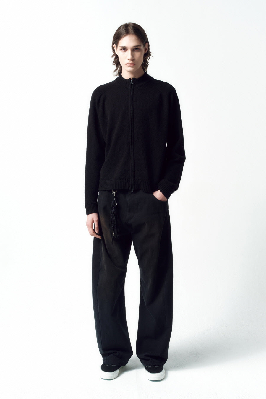 Insilence - Textured Knit Zip-Up (Black) product image 1 | TRAB K-Fashion Australia