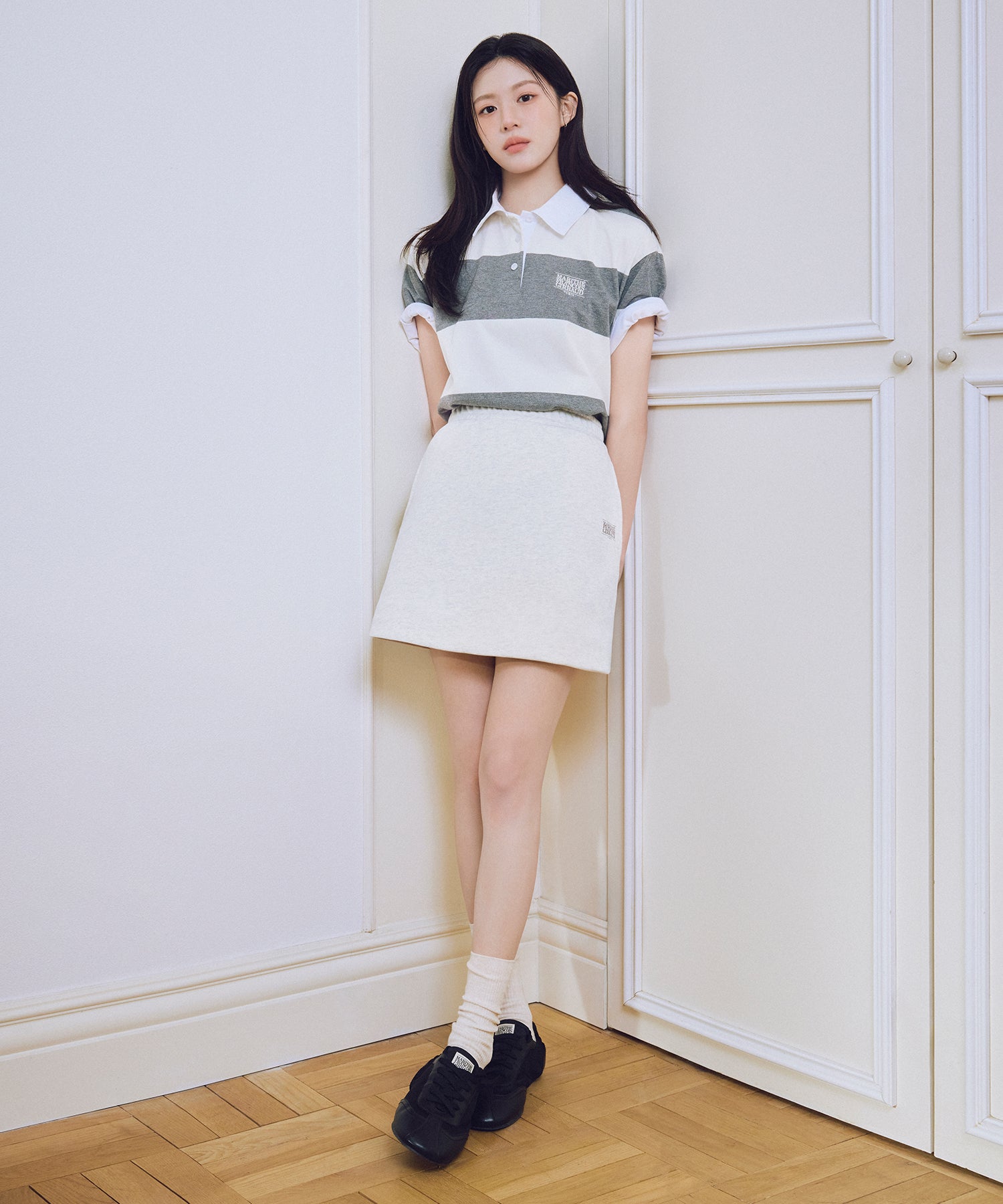 Marithe & Francois Girbaud - Small Classic Logo Rugby Stripe Oversized Collar Tee (Ivory) product image 4 | TRAB K-Fashion Australia