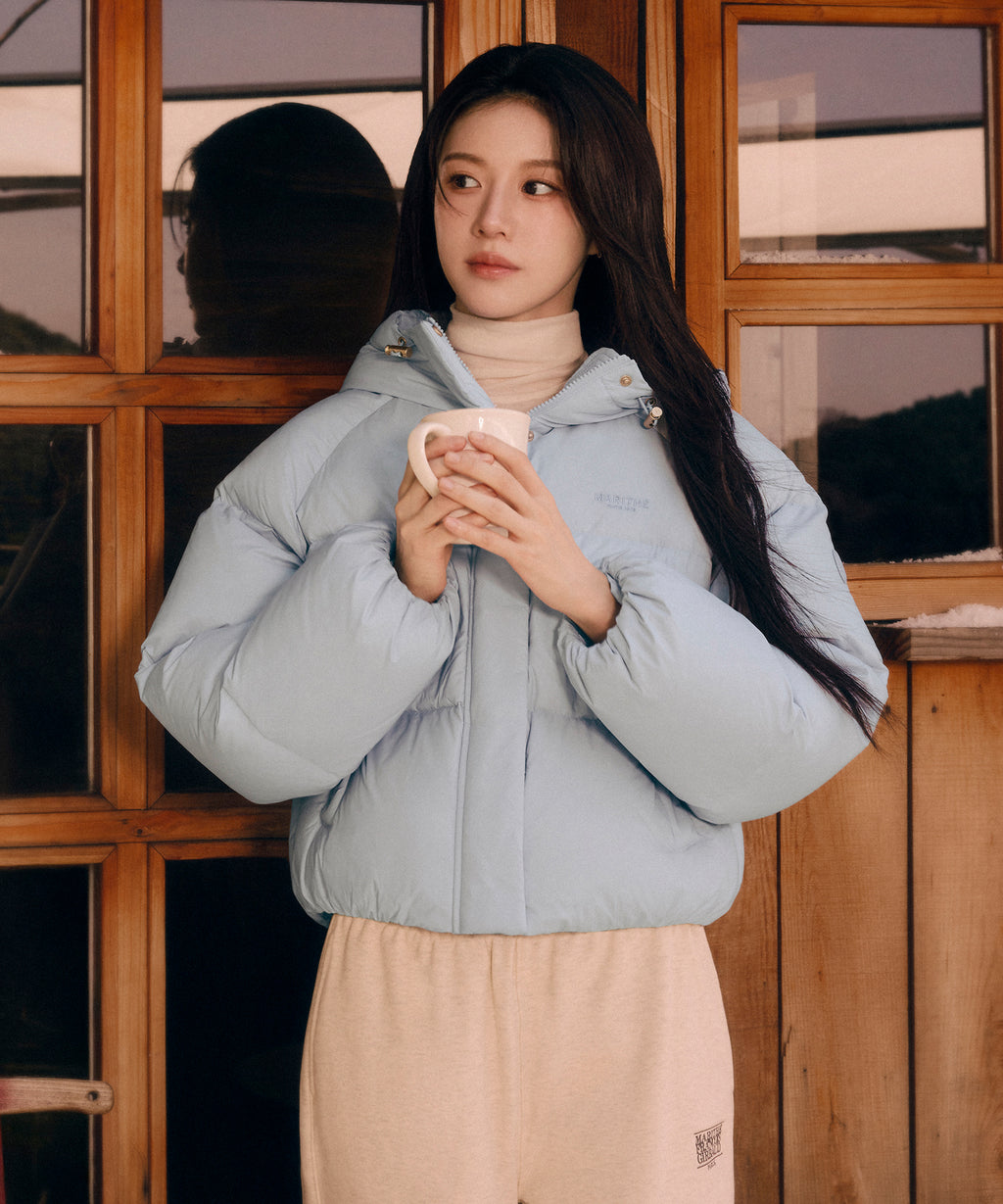 Marithe & Francois Girbaud - Regular Logo Hooded Crop Down Jacket (Light Blue) product image 4 | TRAB K-Fashion Australia