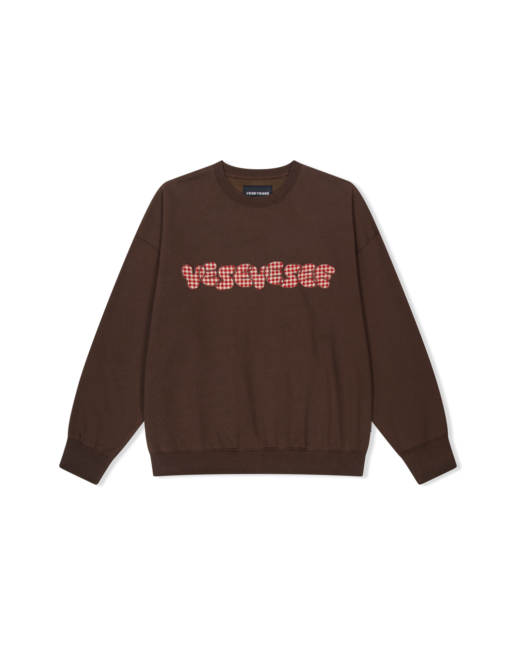 yeseyesee - Y.E.S Checkered Logo Sweatshirt (Dark Brown) product image 1 | TRAB K-Fashion Australia