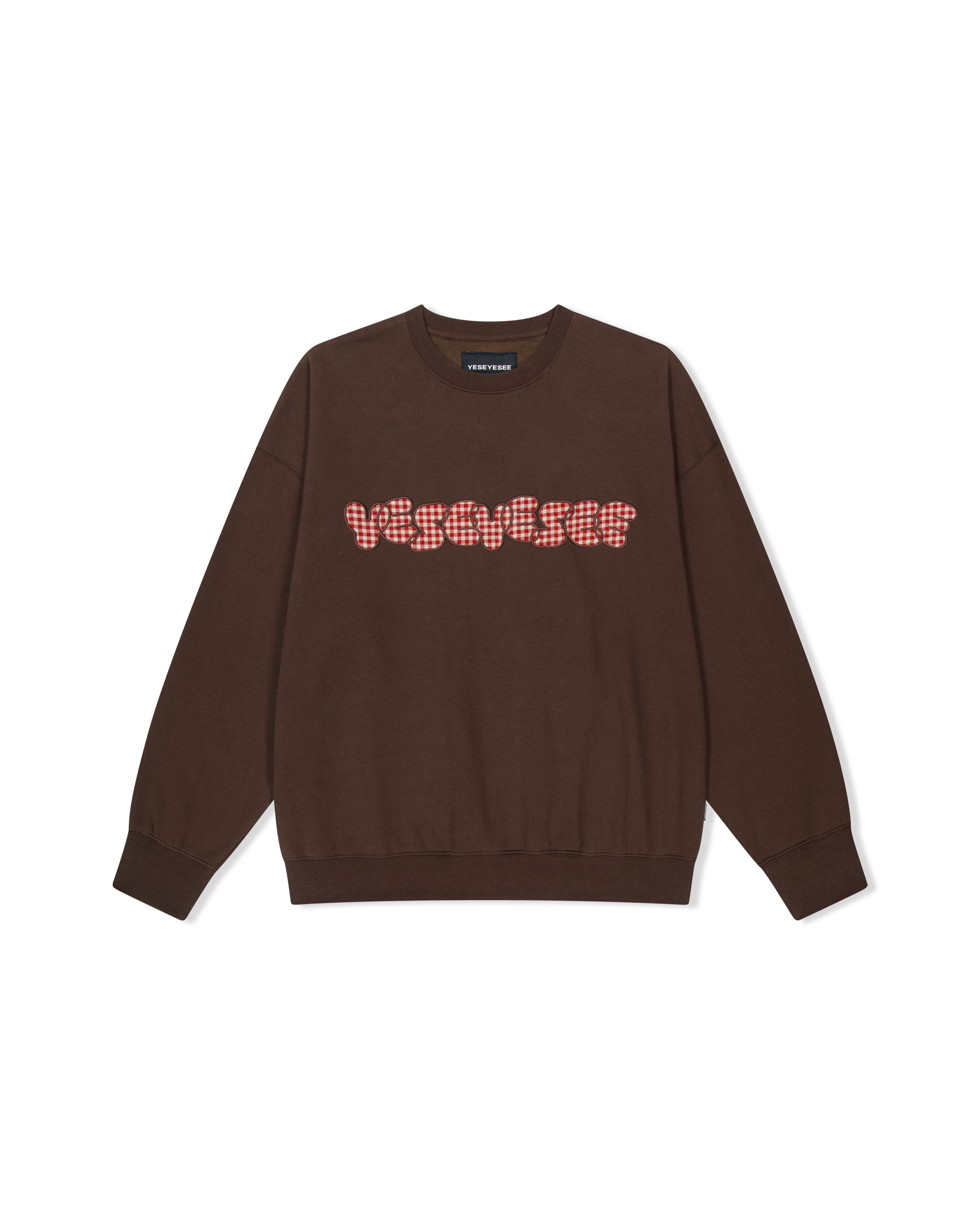 yeseyesee - Y.E.S Checkered Logo Sweatshirt (Dark Brown) product image 1 | TRAB K-Fashion Australia