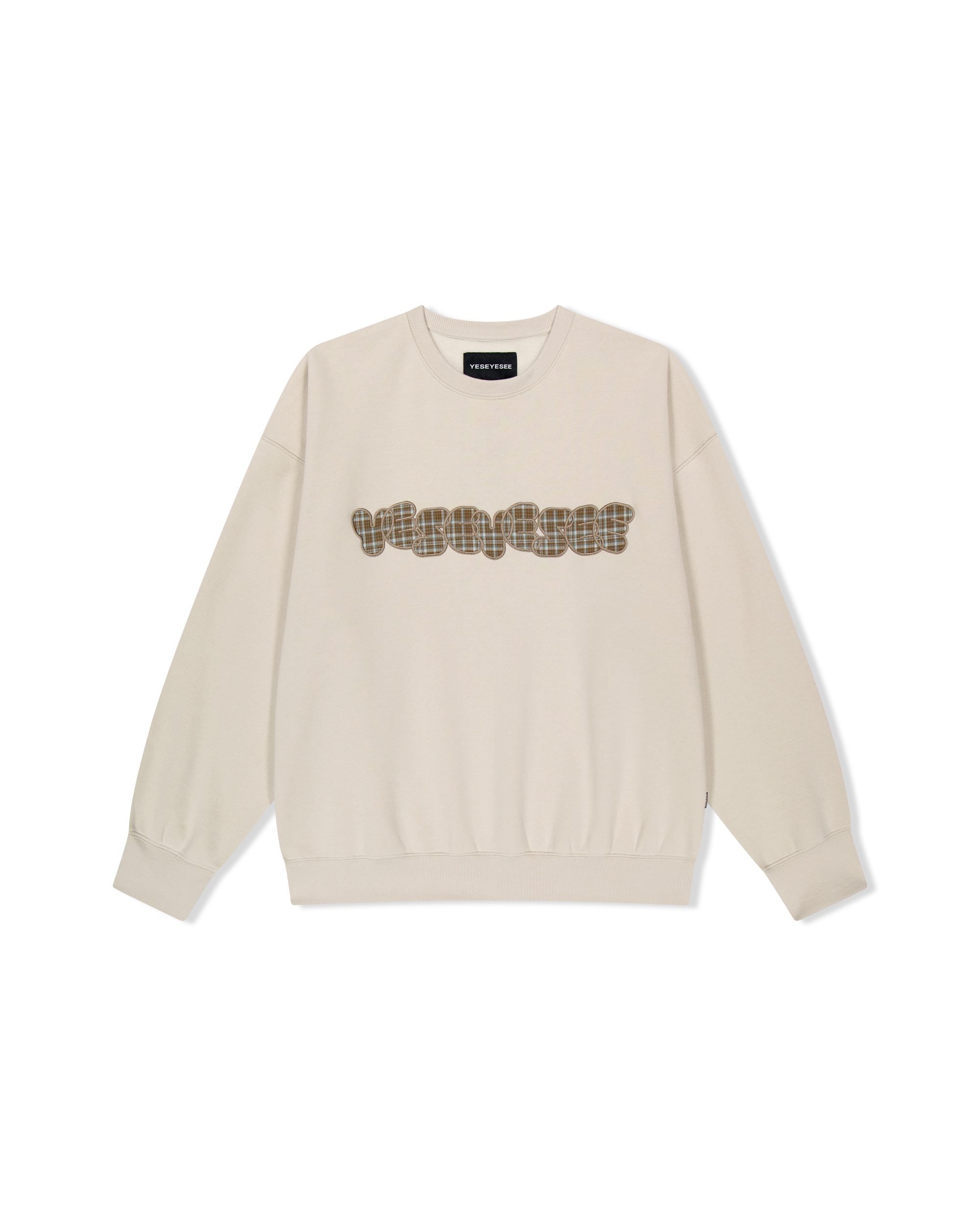 yeseyesee - Y.E.S Checkered Logo Sweatshirt (Ecru) product image 1 | TRAB K-Fashion Australia